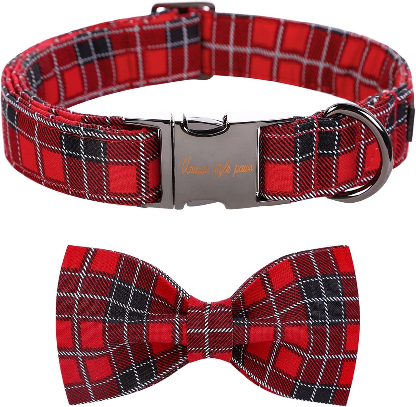 Unique style paws Christmas Dog Collar with Bow Tie Red Black Grid Cotton Collar Adjustable Puppy Plaid Collar for Small Medium Large Dogs