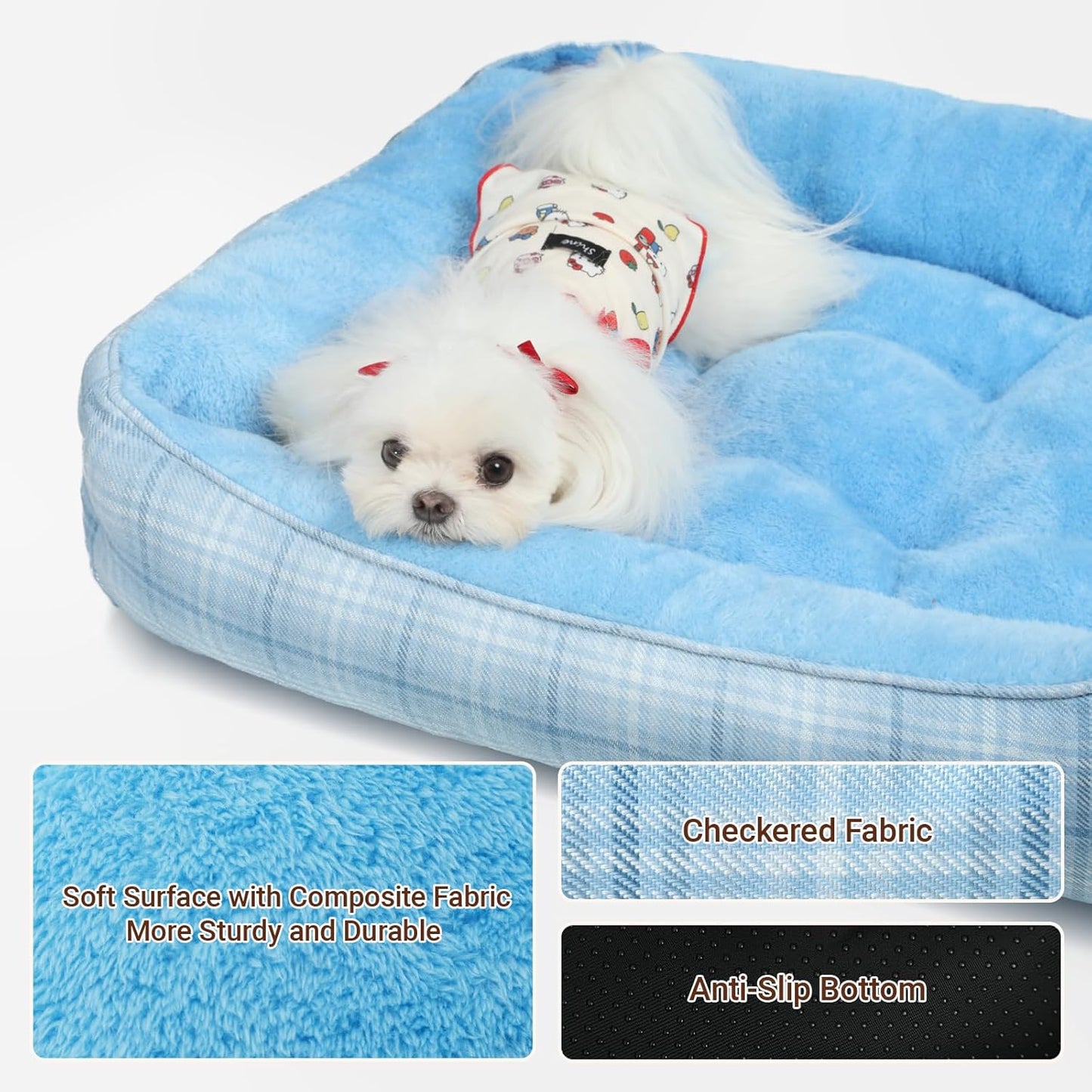 MIHIKK Rectangle Dog Beds for Small Medium Dogs & Cats, Orthopedic Sleeping Pet Bed for Couch with Durable Puppy Cuddler and Anti-Slip Bottom Machine Washable 25 * 21 Inch (Blue)