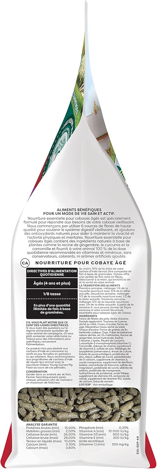 Oxbow Essentials Guinea Pig Food, Senior, Made Alfalfa for Guinea Pig, Pet Food Pellets with Vitamin C, Small Animal Pet Products, Made in USA, High Fiber, 4 lb. Bag