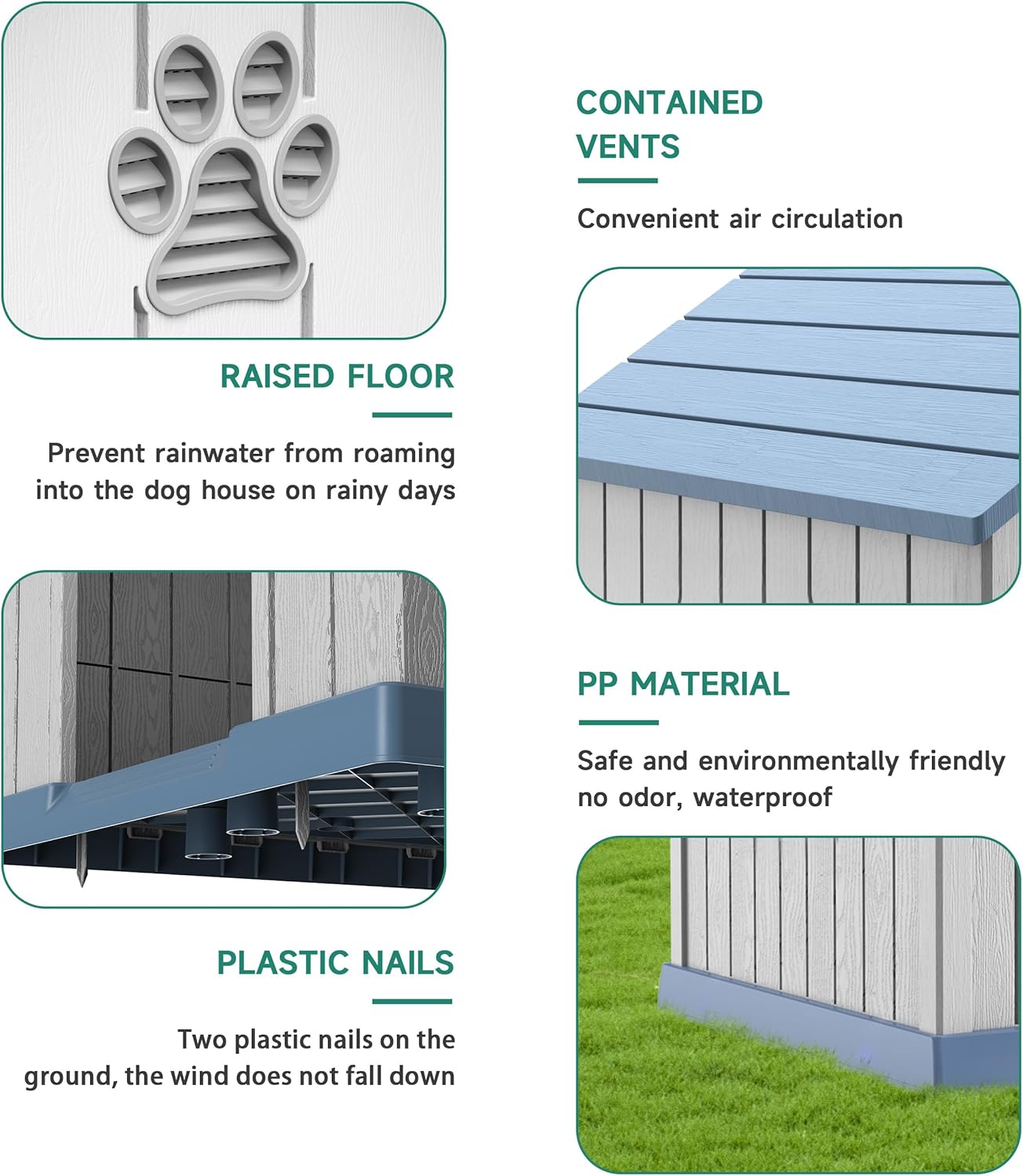 DRATO Indoor Outdoor Waterproof Dog House,PP Material,Puppy Shelter with Air Vents and Elevated Floor,Sturdy Dog Kennel for Small to Large Sized Dogs, Easy to Assemble (Blue, 38.62×36.26×38.07 Inches)