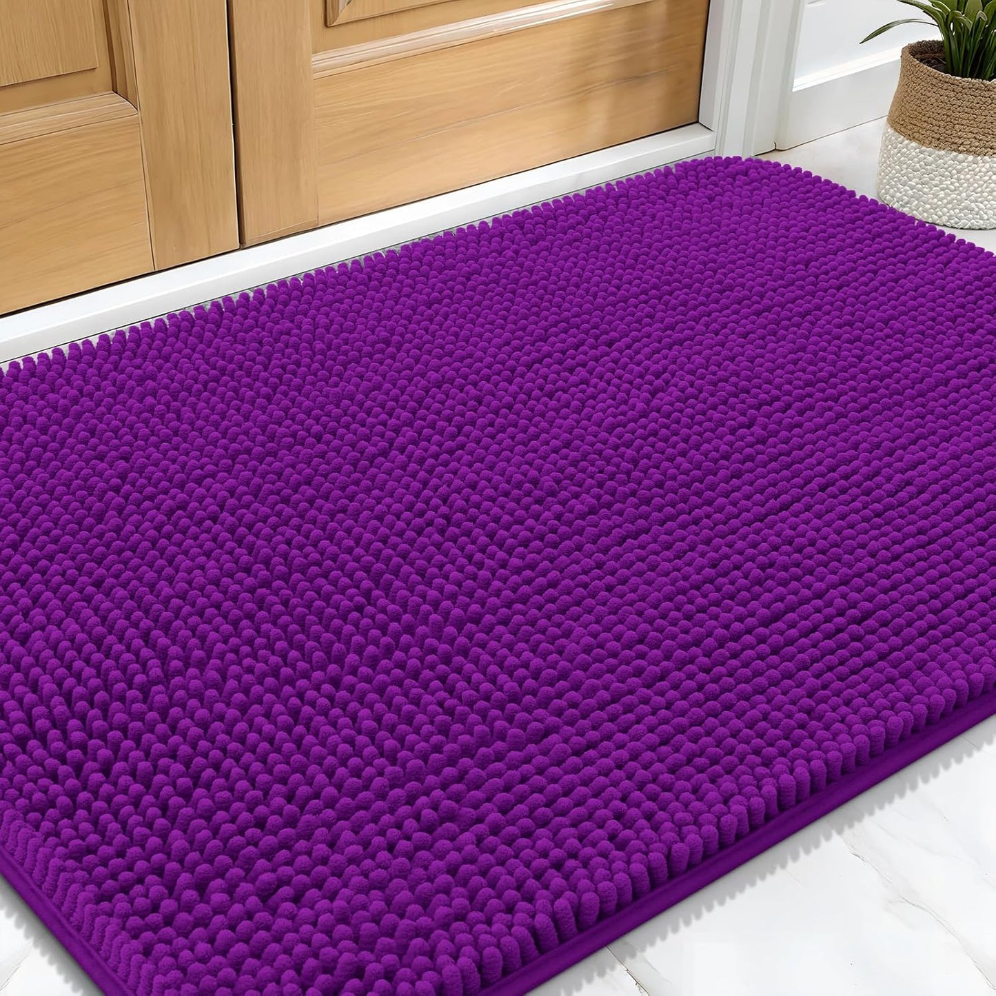 OLANLY Dog Door Mat for Muddy Paws 30x20, Absorbs Moisture and Dirt, Absorbent Non-Slip Washable Doormat, Quick Dry Chenille Mud Mat for Dogs, Entry Indoor Entryway Carpet for Inside Floor, Purple