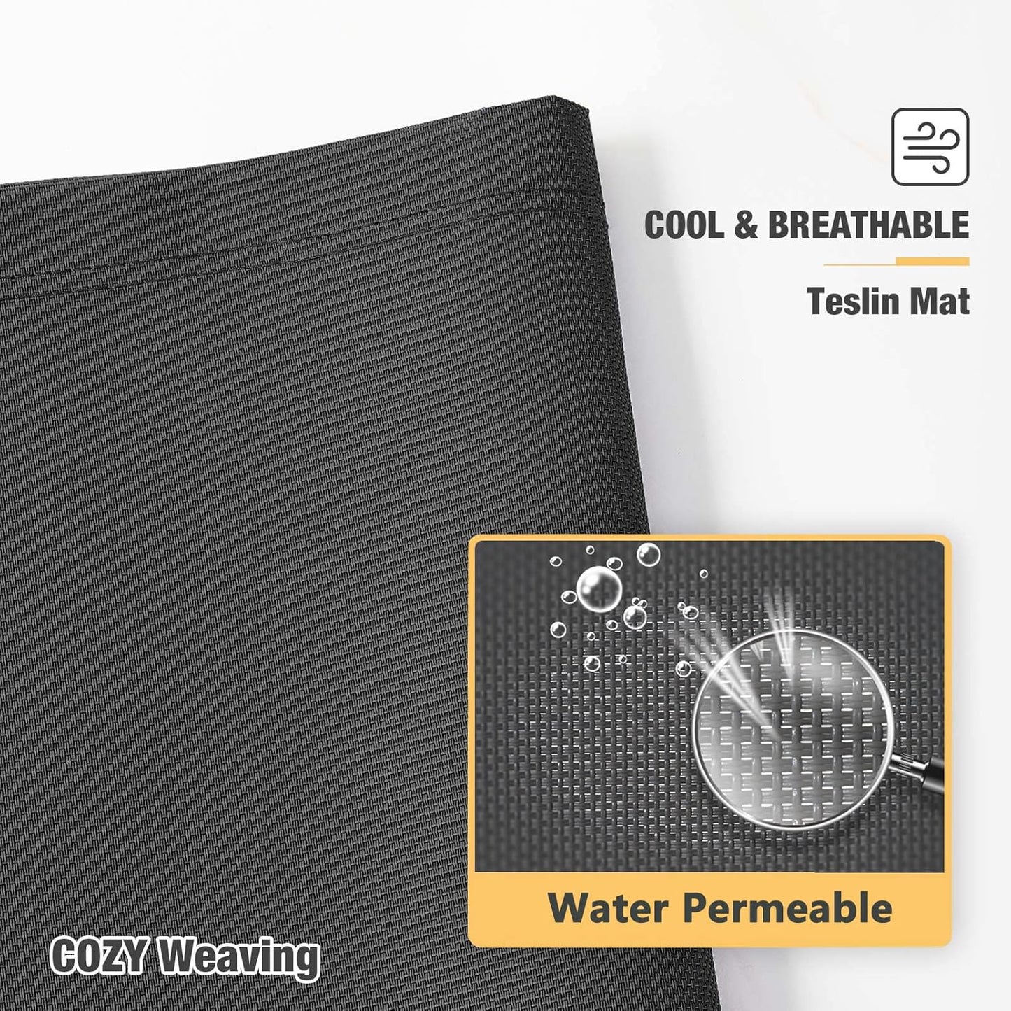 Veehoo Chew Proof Elevated Dog Bed - Cooling Raised Pet Cot - Silver Aluminum Frame and Durable Textilene Mesh Fabric, Unique Designed No-Slip Feet for Indoor or Outdoor Use, Black, 42"x 31"