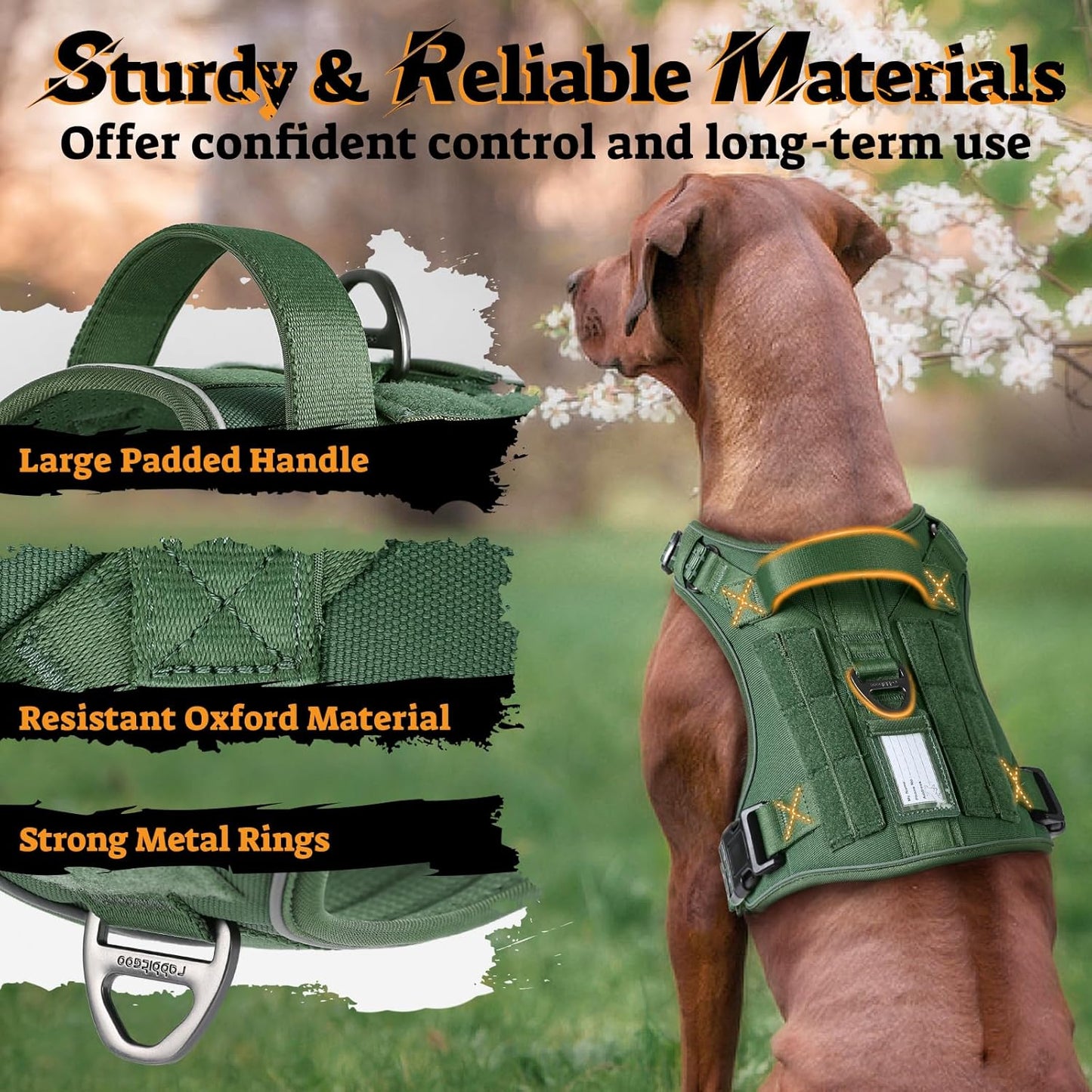 rabbitgoo Dog Harness for Large Dogs No Pull, Tactical Service Pet Vest with Molle and Control Handle, Adjustable and Reflective Military Harness for Easy Walking and Training, Green, XL