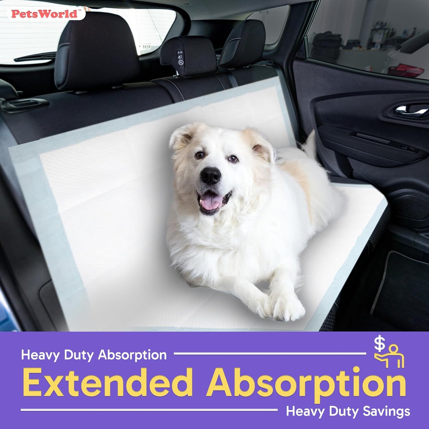 PETSWORLD Mega-Sized Dog Pee Pads (40" x 99") – 4XL Gigantic Pet Piddle Pads for Puppy Training, Incontinence – with Adhesive Sticky Tape – Leak Proof, 5-Layer Protection (10 Count)