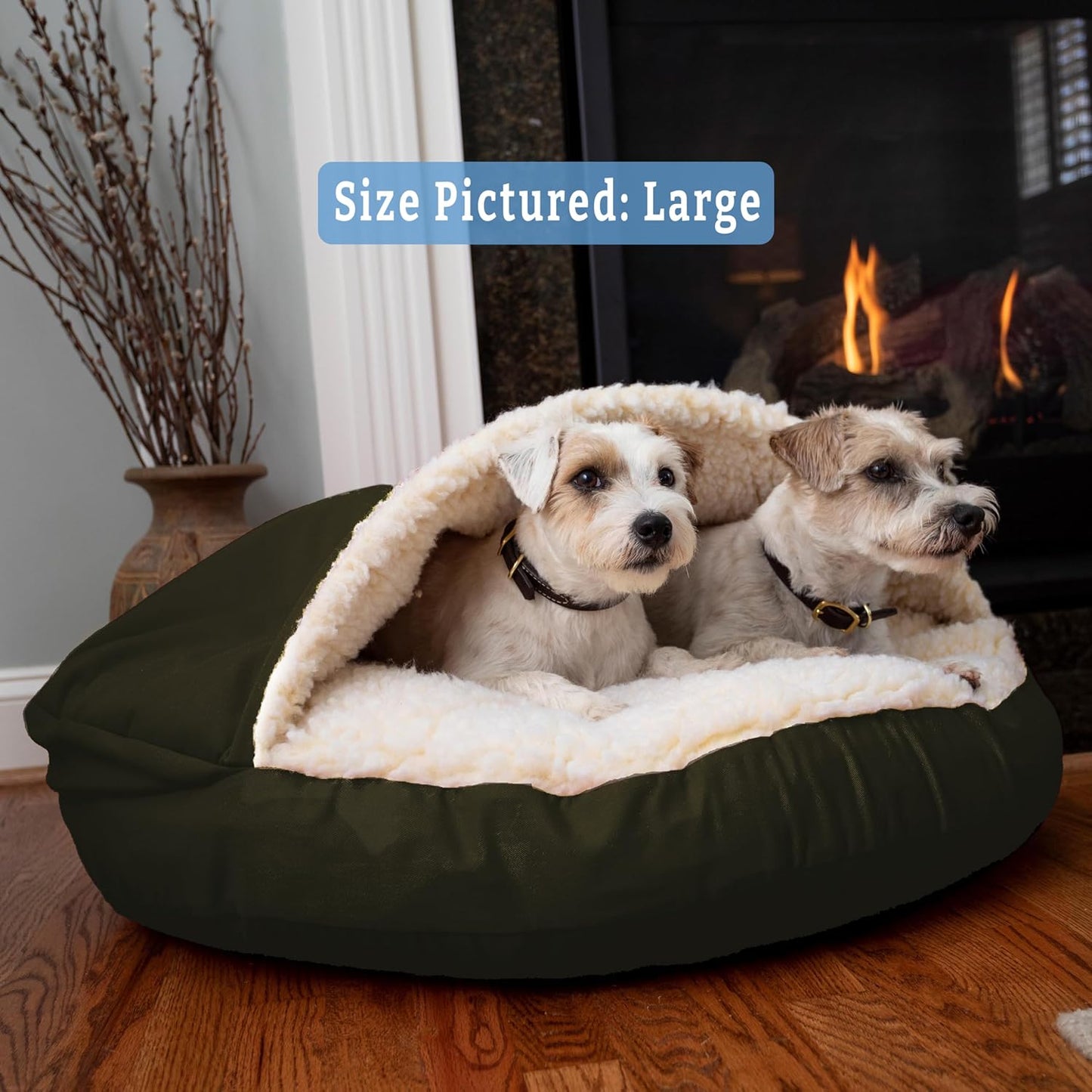 Snoozer Cozy Cave Dog Bed - Indoor Dog Bed with Cover Cave, Covered Calming Burrow for Medium & Large Sized Pets with Blanket Attached, Enclosed, Washable - XL, Olive