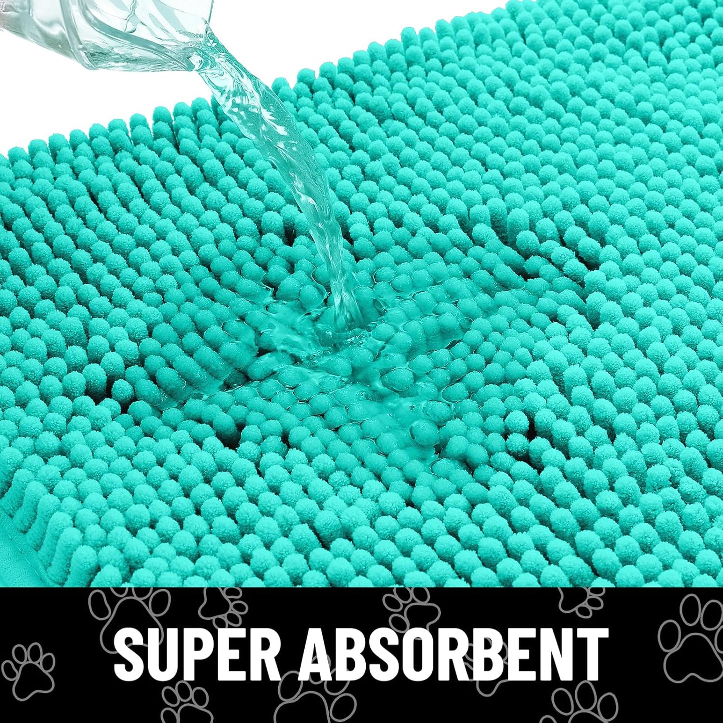 Smiry Dog Door Mat for Muddy Paws, Absorbent Dirt Trapper Non Slip Quick Dry Washable Chenille Mat for Mud Dogs, Entry Rug for Indoor and Outdoor (36x24 Inches, Turquoise)