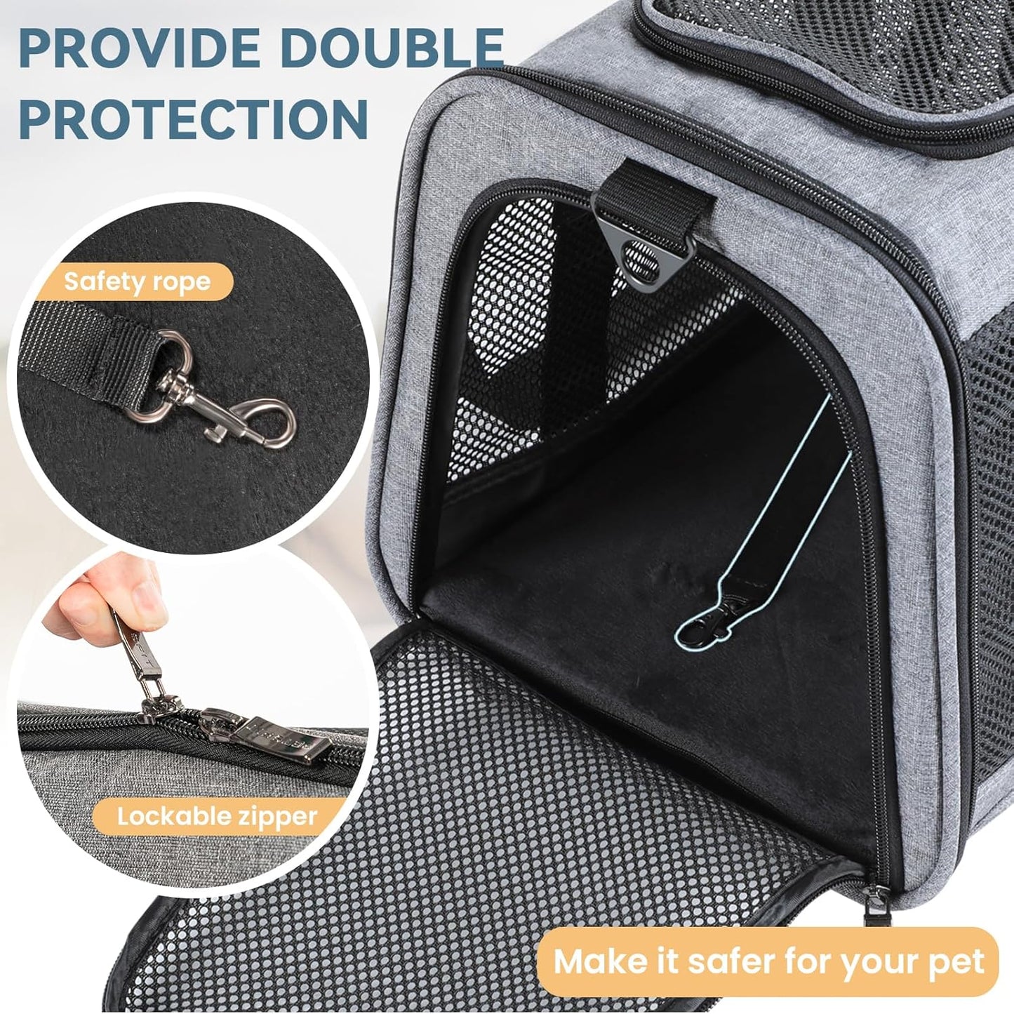 Petsfit Cat Carrier Small Dog Carrier, Lightweight Portable Soft Pet Carrier for Large and Medium Cats, 5-Sided Breathable Mesh, Escape Proof and Auto-Safe, Sturdy Structure