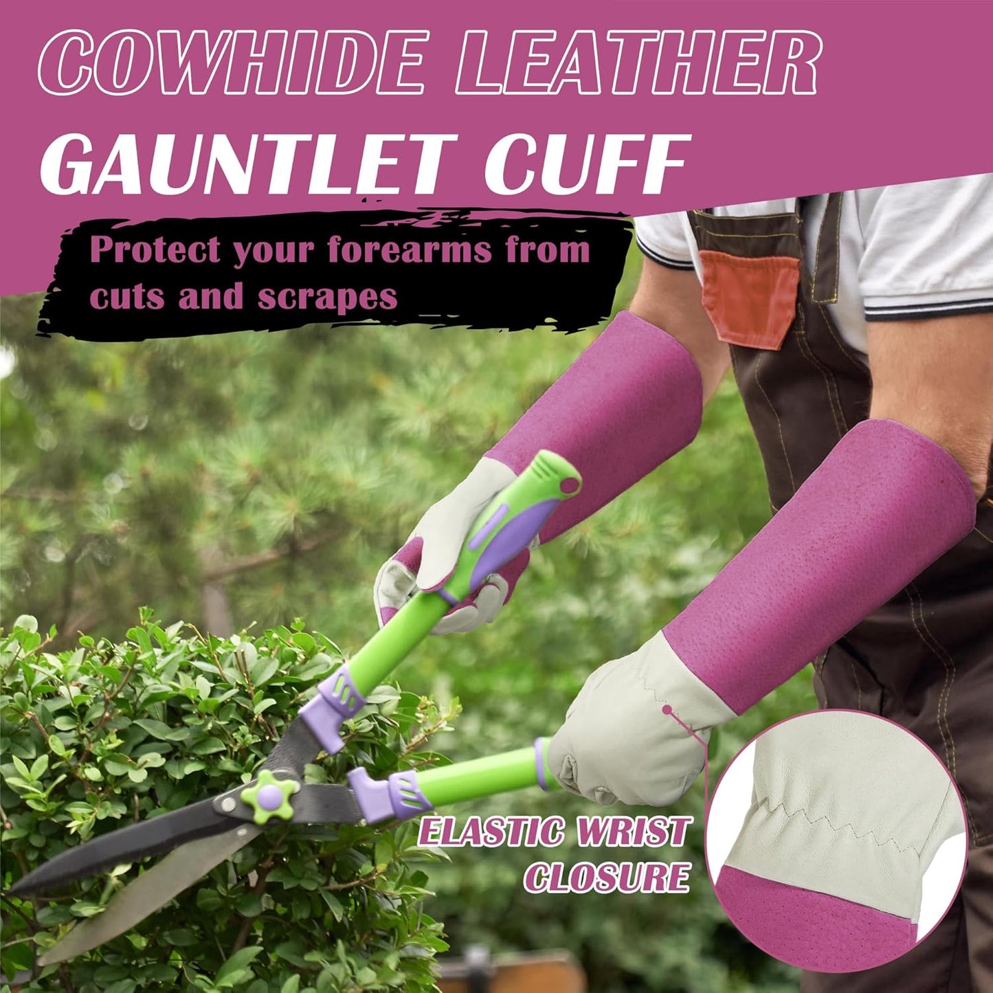 HANDLANDY Rose Pruning Gardening Gloves for Men & Women, Thornproof Long Gauntlet Gloves, Pigskin Leather - Breathable & Durability (Medium)