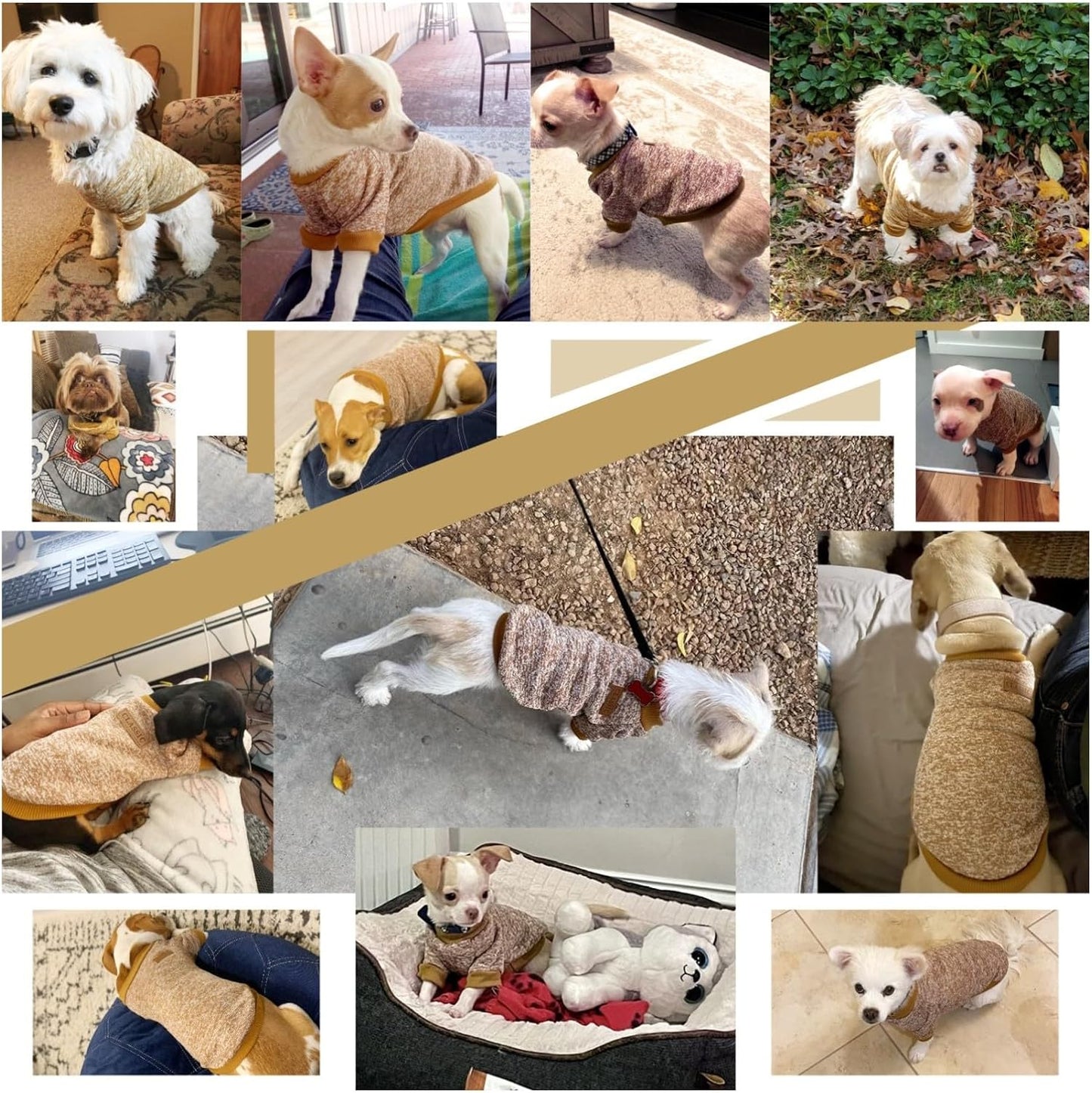 Jecikelon Dog Clothes Dogs Sweater Soft Puppies Clothing Winter Puppy Sweaters Warm Outfit for Dogs Small XXS XS Cat Apparel (Khaki, M)