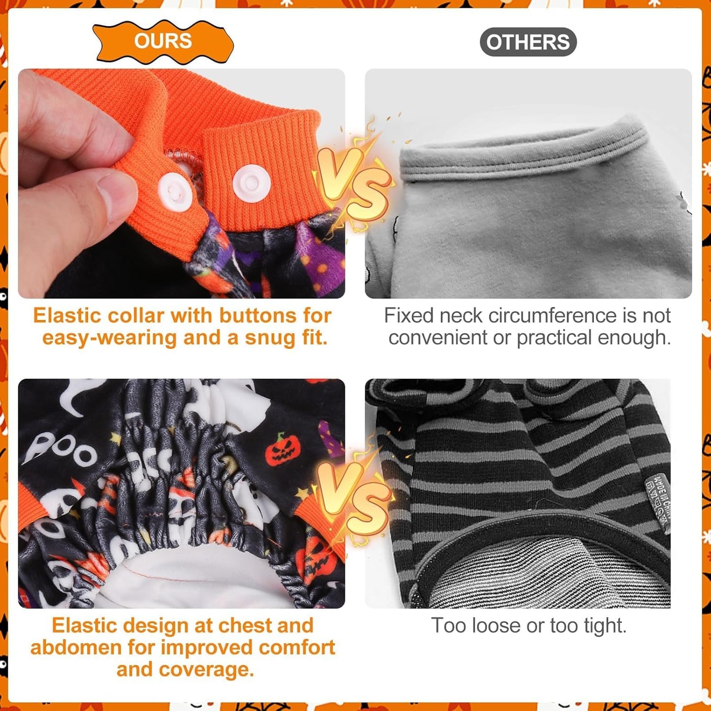 BEAUTYZOO Dog Halloween Pajamas Medium Size Dog, Fleece Funny Ghost Pumpkin Costumes for Dogs, Soft Stretchable Doggy Onesie with Feet, Pet Apparel Clothes for Medium Dogs Boy Girl, Black M