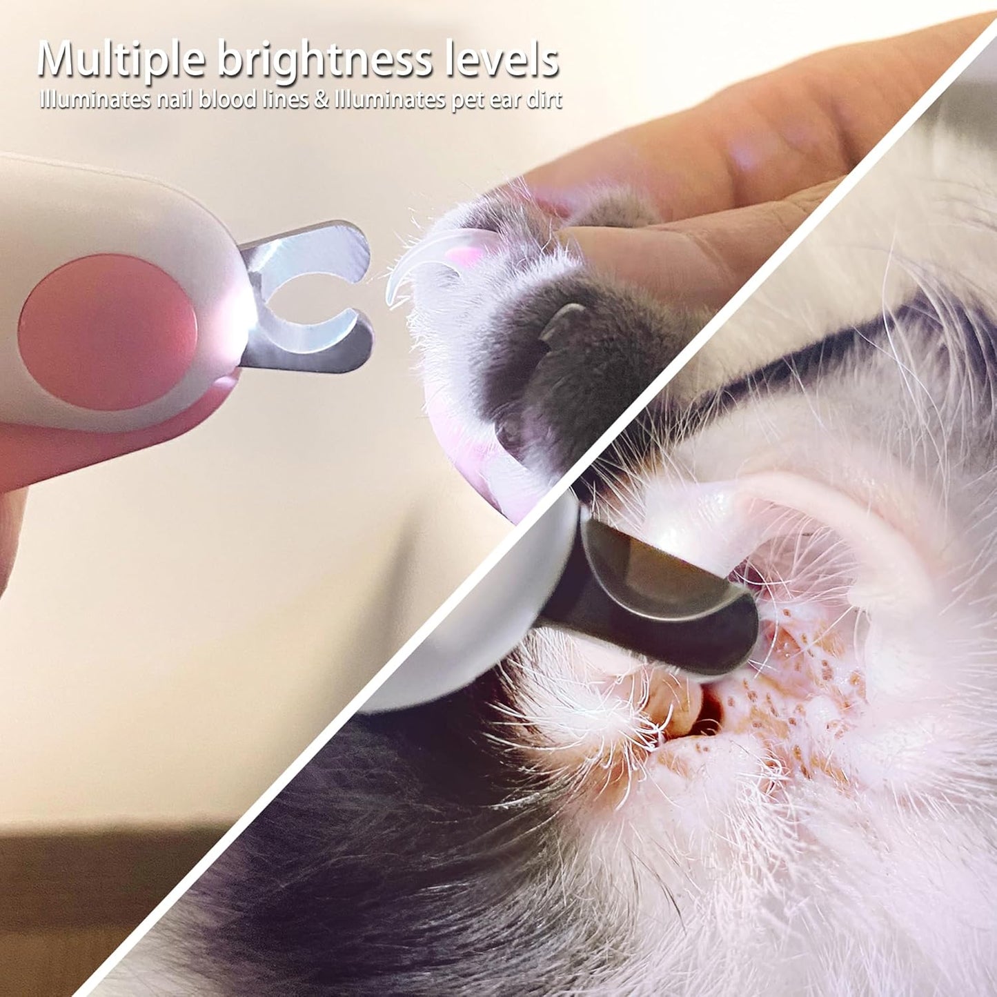 Pet Nail Clippers with LED Lights cat Nail Clippers for Indoor Cats Nail Trimmer Clippers for Small Dog Nail Trimmers Cats Rabbits Nail Clippers Bird Kittens (Pink)