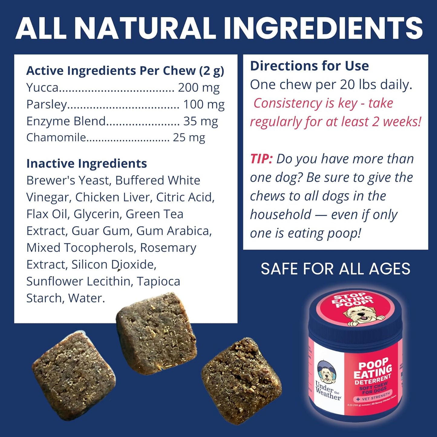 Under the Weather Pet No Poo Chews for Dogs | Vet Formulated Poop Eating Deterrent for Dogs | Canine Daily Chews to Help Stop Eating Poop | Coprophagia Support Supplement for Pups | 60 Count