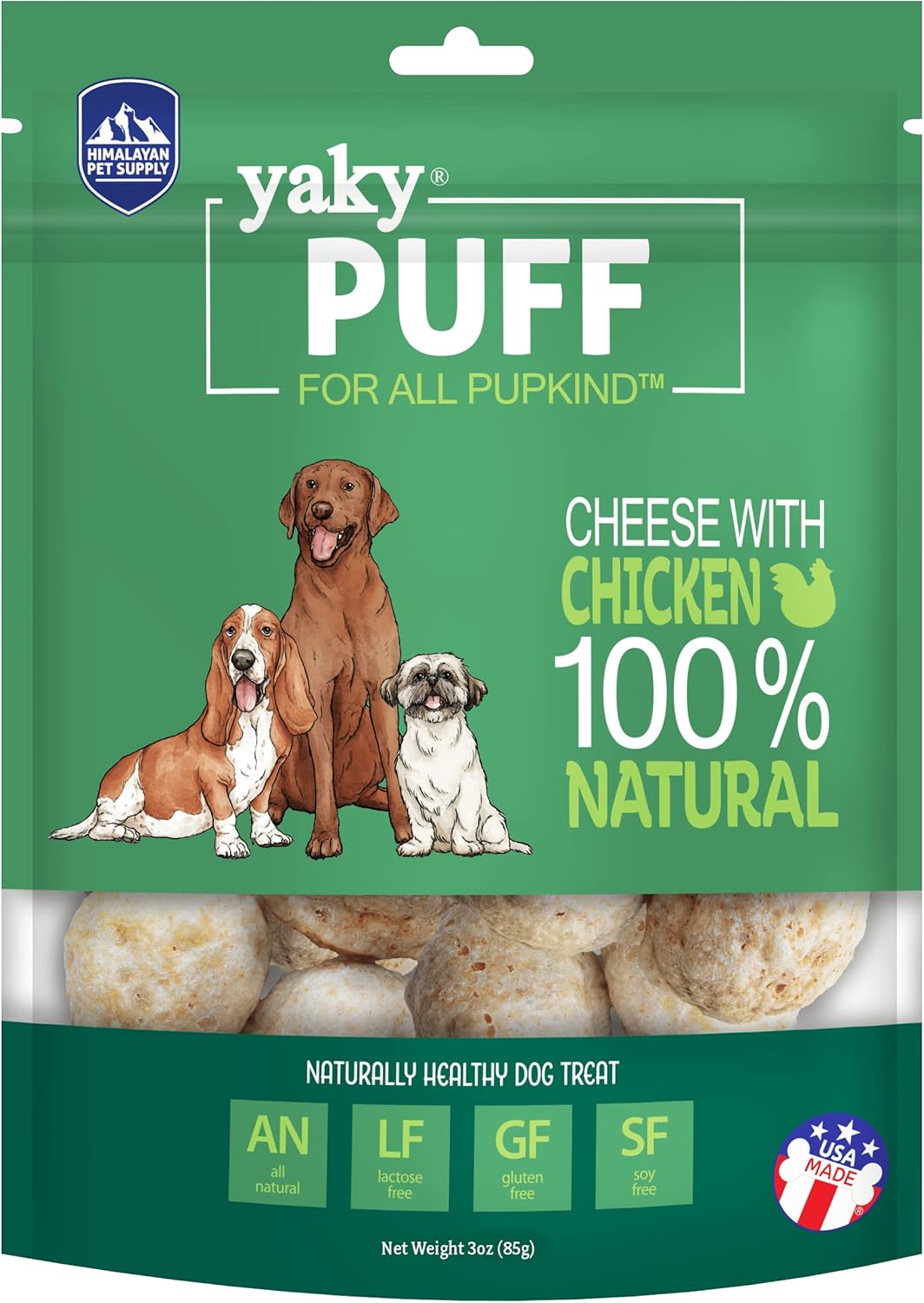 Himalayan Dog Chew Yak Cheese Treats, 100% Natural, Long Lasting, Gluten Free, Healthy & Safe, Lactose & Grain Free, Protein Rich, Chicken Flavor Flavor Crispy Puffed Treat, For All Breeds, 9.9 oz