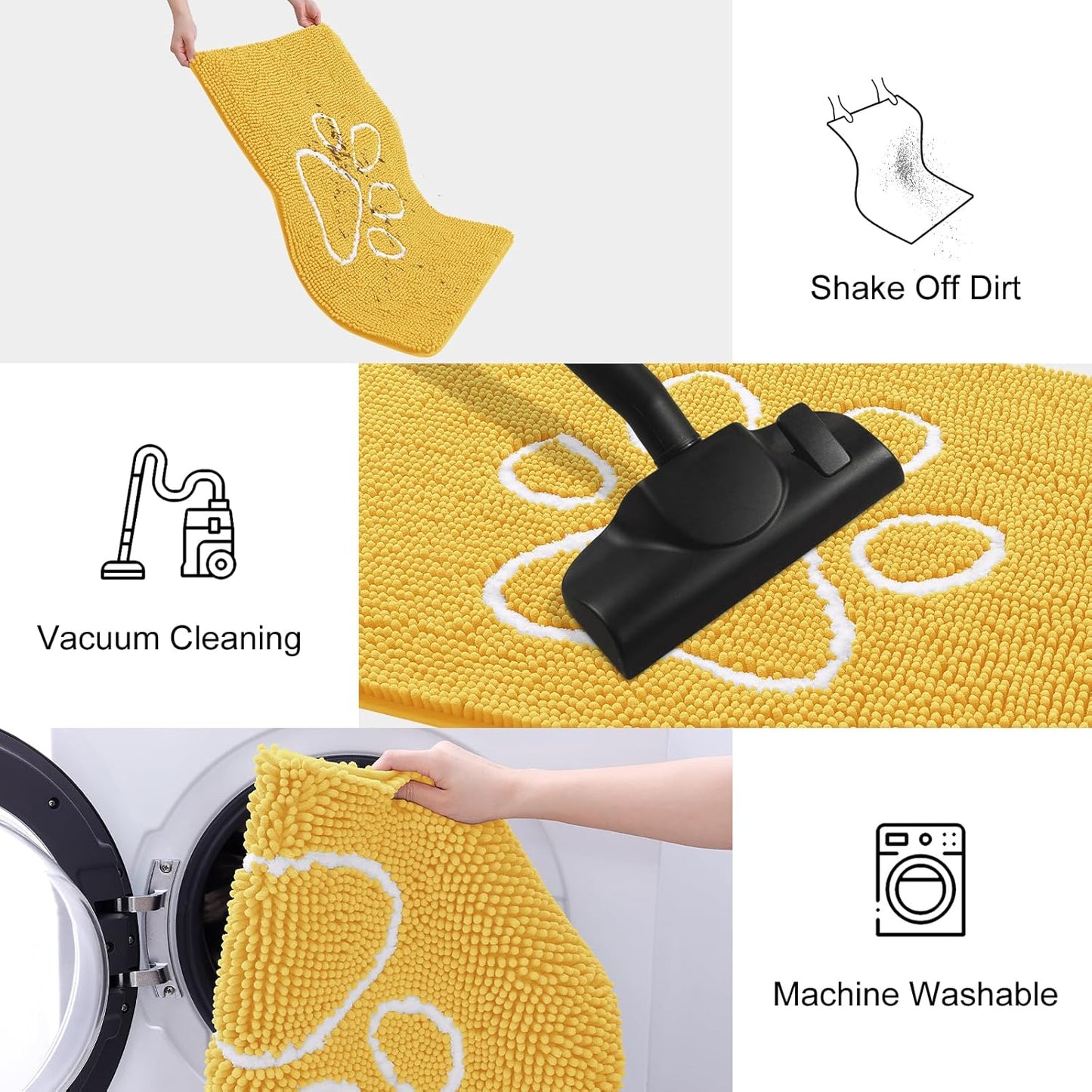 Smiry Dog Door Mat for Muddy Paws, Absorbent Dirt Trapper Non Slip Quick Dry Washable Chenille Mat for Mud Dogs, Entry Rug for Indoor and Outdoor (30x20 Inches, Yellow)