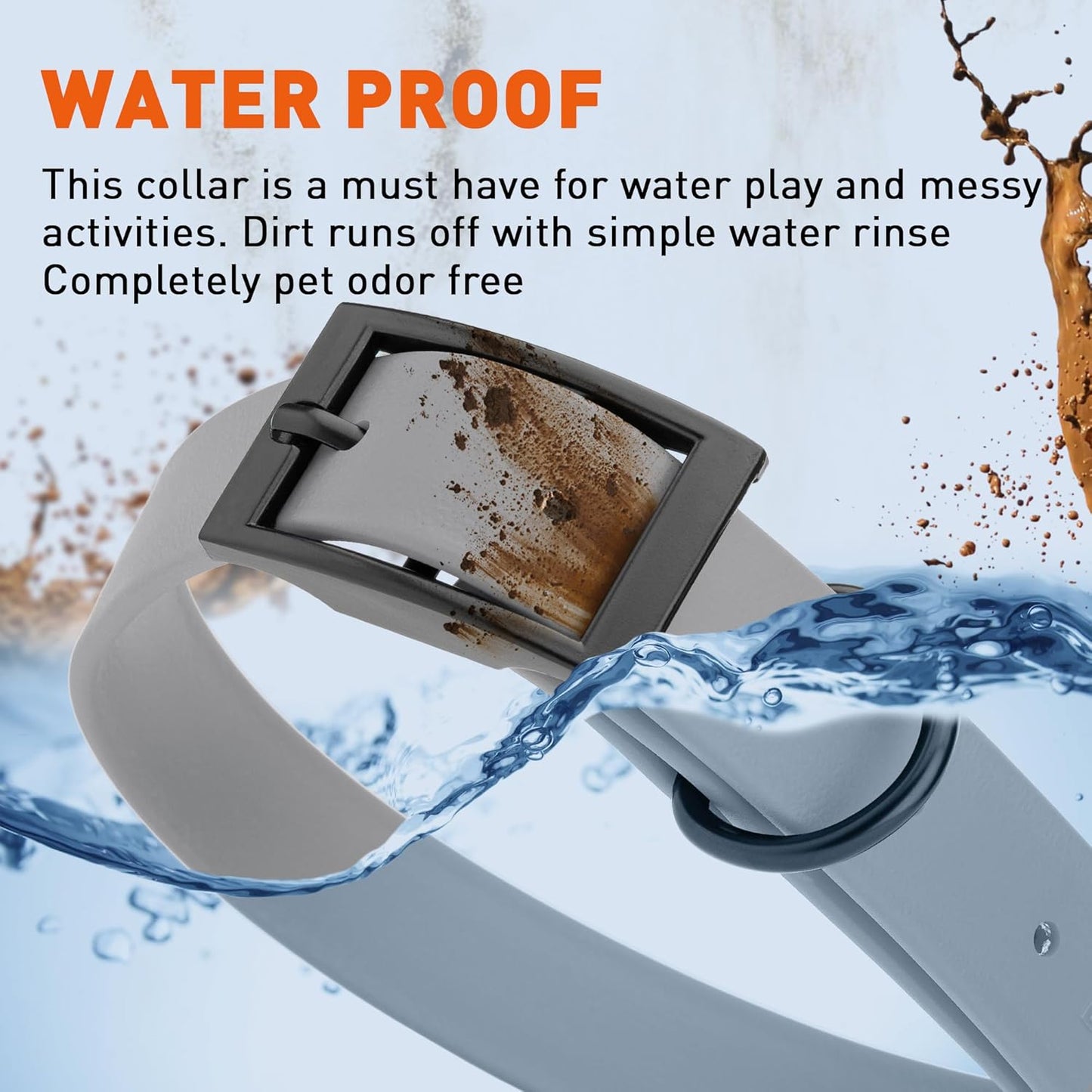 Dogline Biothane Waterproof Dog Collar Strong Coated Nylon Webbing with Black Hardware Odor- Proof for Easy Care Easy to Clean High Performance Fits Small Medium or Large Dogs, Battleship Gray