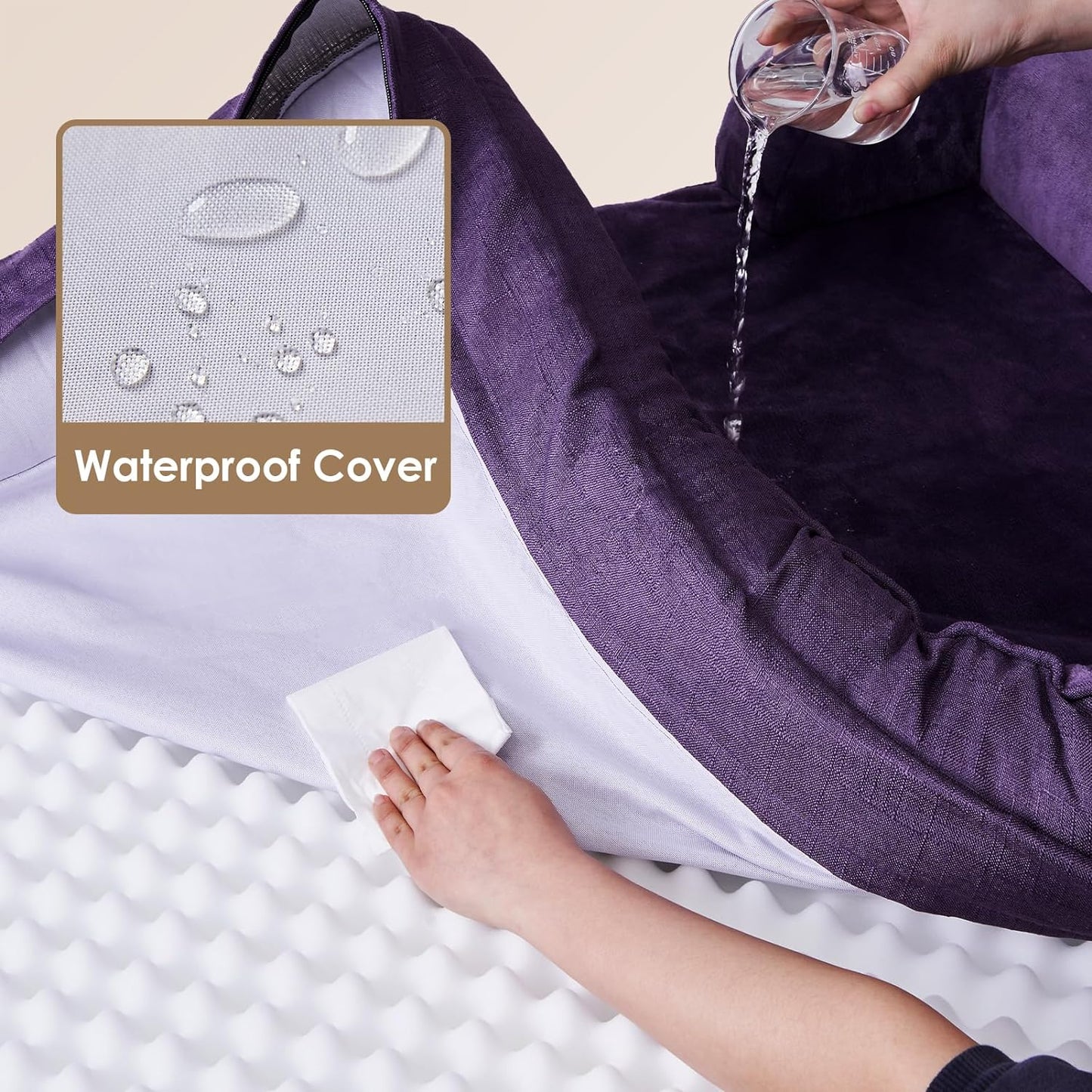 EHEYCIGA Orthopedic Dog Beds for Extra Large Dogs, Waterproof Memory Foam XXL Dog Bed with Sides, Non-Slip Bottom and Egg-Crate Foam Big Pet Couch Bed with Washable Removable Cover, Purple