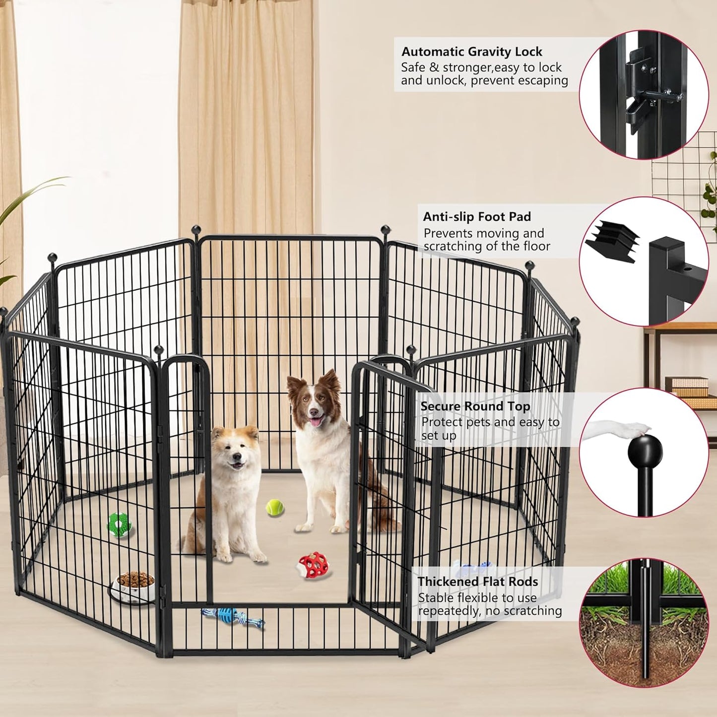 Dog Playpen 40 inch 20 Panels Indoor Outdoor Dog Pen for Large/Medium/Small Dogs Heavy Duty Metal Dog Fence Outdoor for Yard, Puppy Playpen with Door Portable Pet Fence for RV Camping Yard