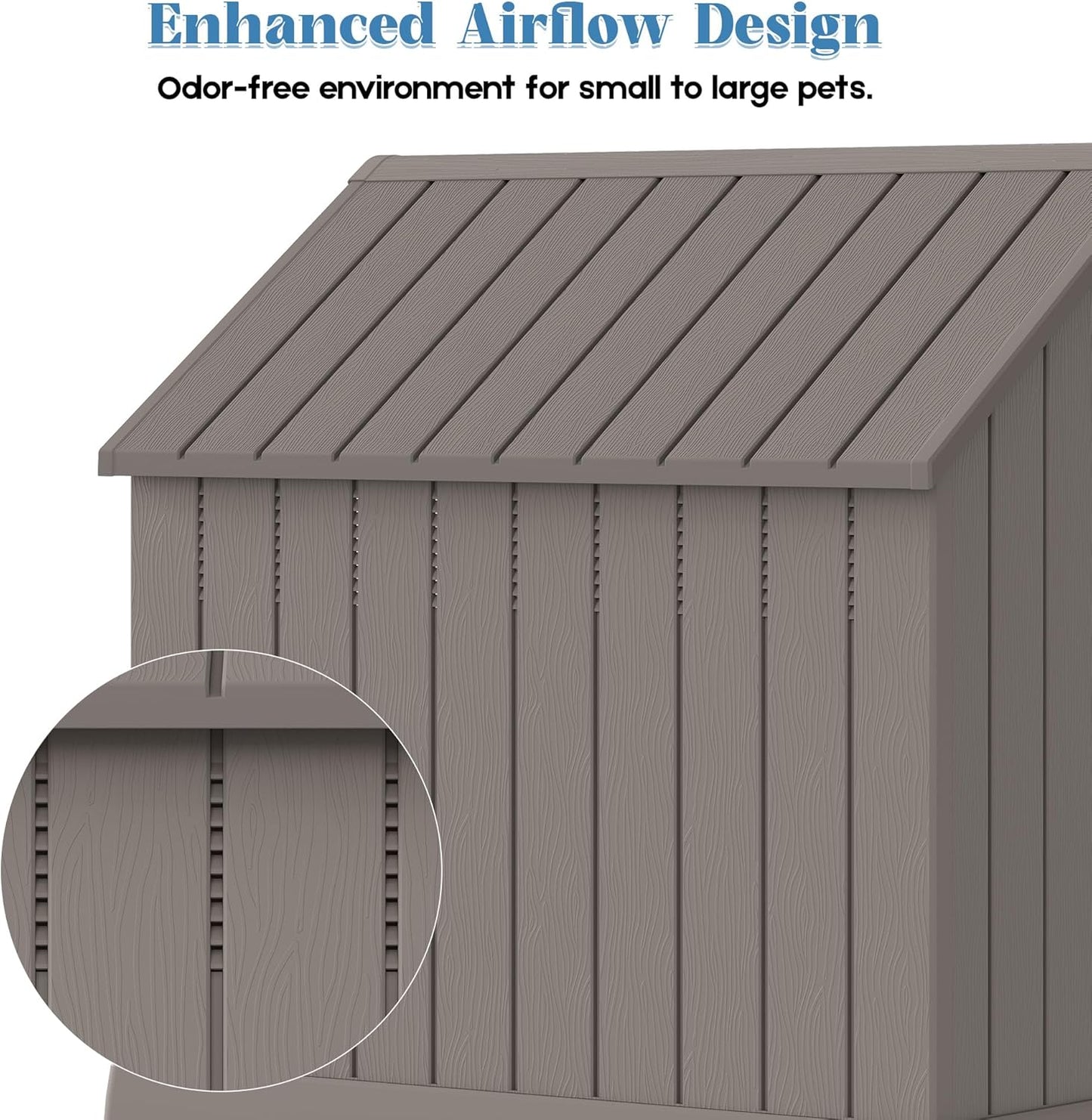 Large Dog House Outdoor Indoor for Medium Large Dogs, Durable Plastic Waterproof Doghouse with Air Vents and Elevated Floor, Easy Clean and Assemble (Grey, 36.2''L×38''W×38''H)
