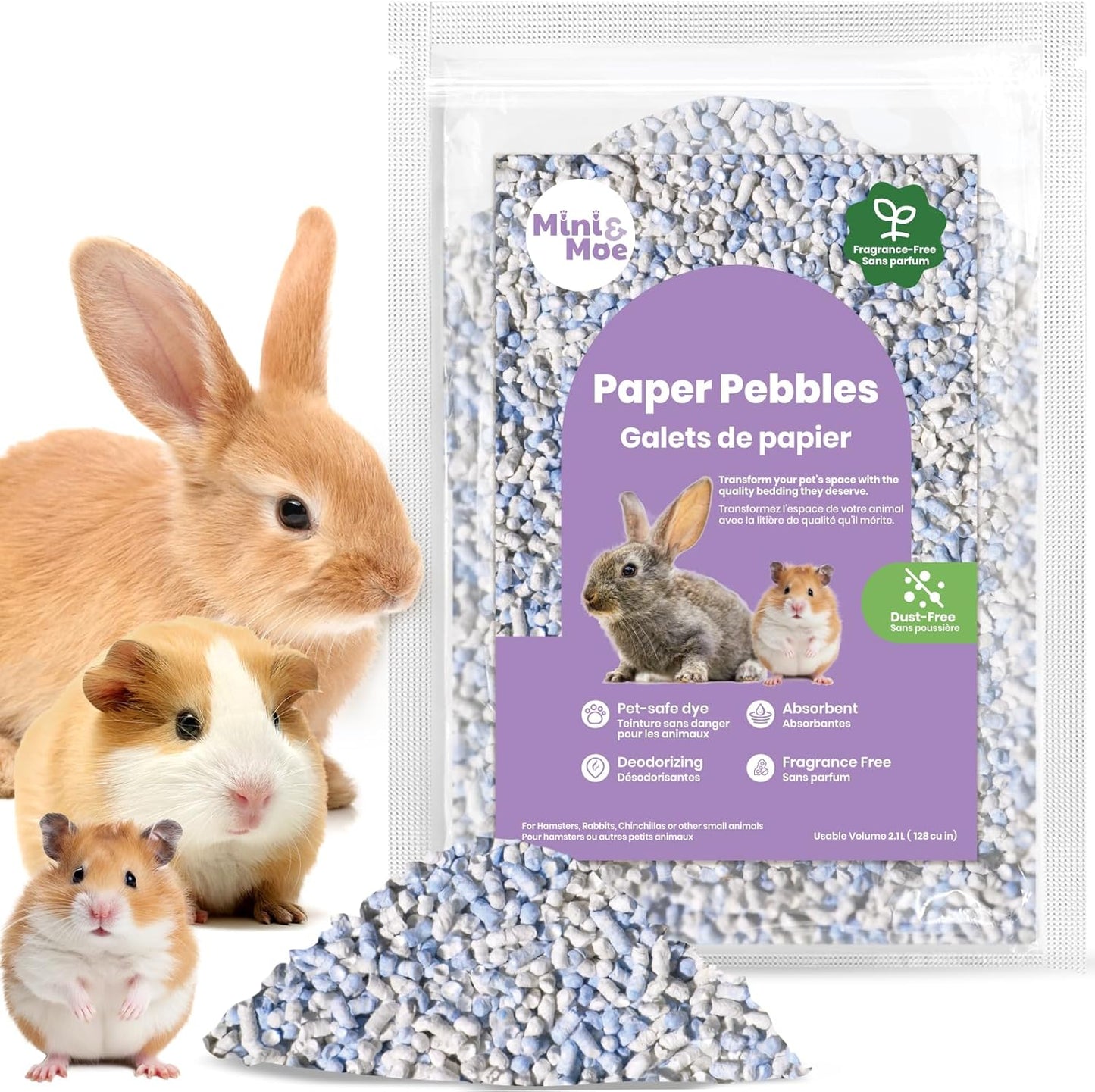 mini&moe Hamster Bedding Guinea Pig Bedding Paper Pellet Bedding: Odor Control & Moisture Absorbent Natural Paper Pellet Bedding - for Small Animal Guinea Pigs,Rabbits Bedding 1.98lbs
