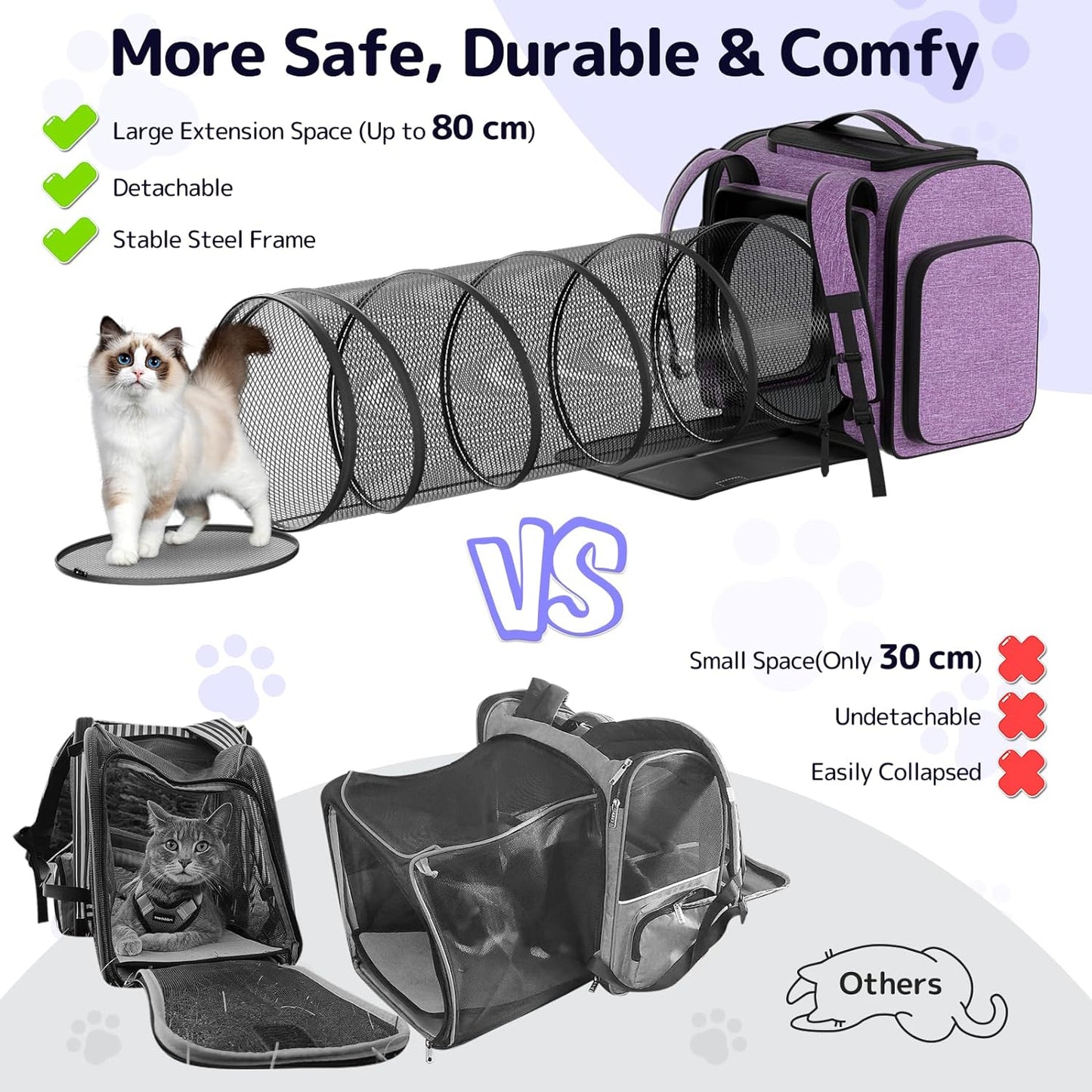 Pawtners Cat Carrier Backpacks Expandable Cat Backpack with Breathable Mesh, Pet Carrier Backpack for Cats Small Dogs Puppies Up to 18 Lbs, Dog Carrier Backpack for Travel Hiking Camping Outdoor