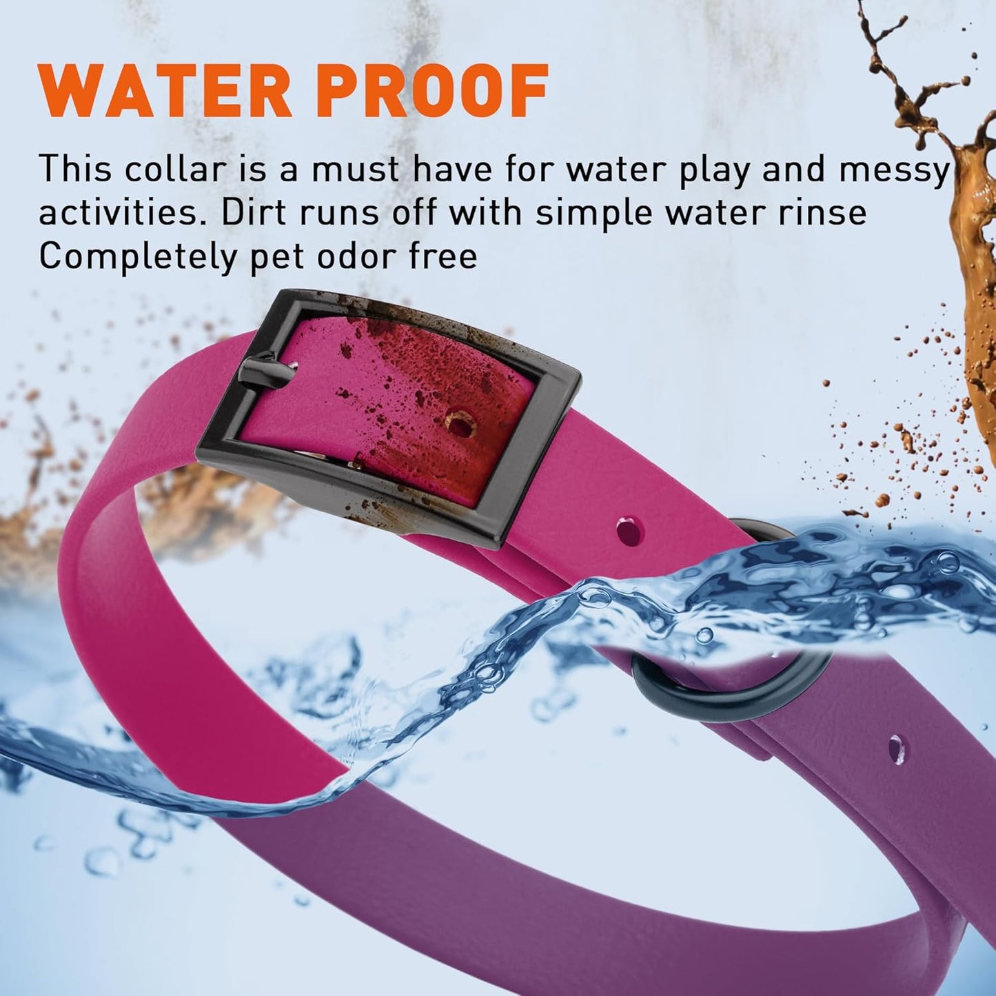 Dogline Biothane Waterproof Dog Collar Strong Coated Nylon Webbing with Black Hardware Odor- Proof for Easy Care Easy to Clean High Performance Fits Small Medium or Large Dogs, Magenta Pink