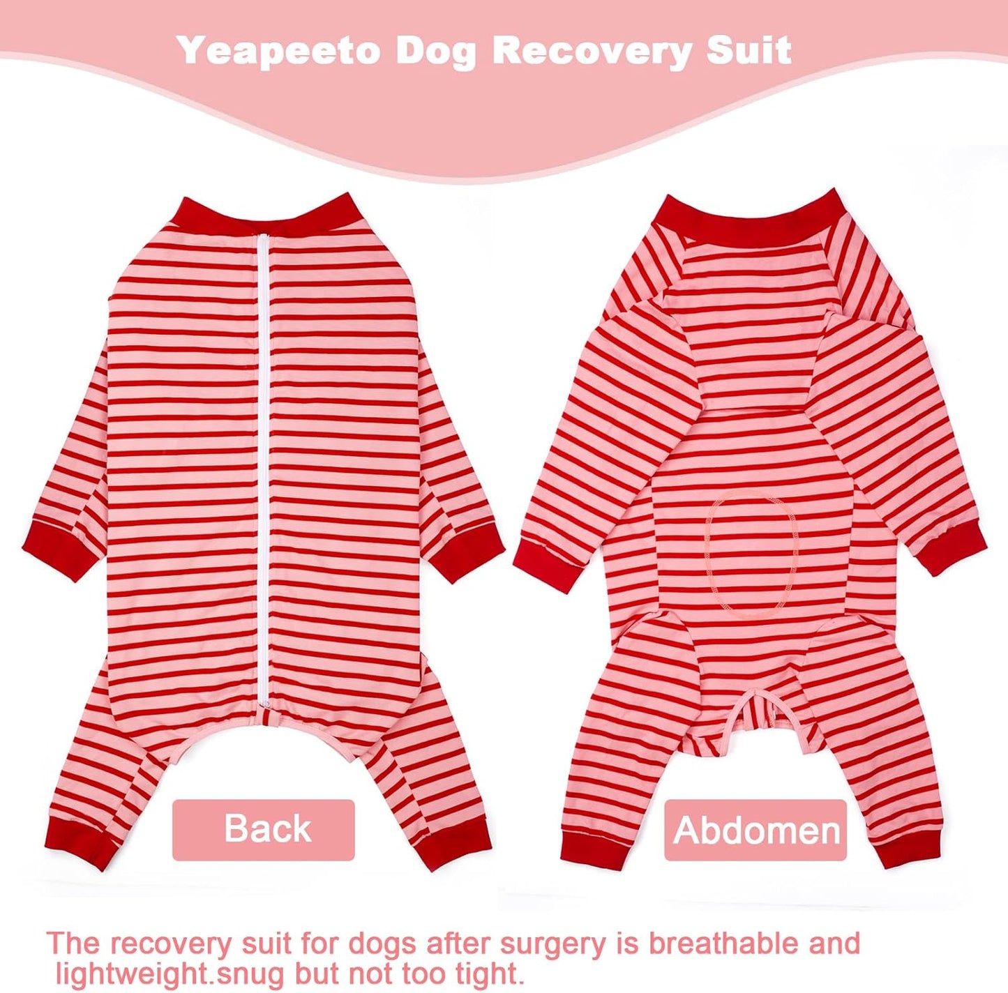 Yeapeeto Dog Onesie Surgery Recovery Suit for Large Medium Bodysuit Dogs Pajamas PJS Full Body for Shedding, Prevent Licking, Wound Protection, Cone Alternative… (Red Pink, X-Large)
