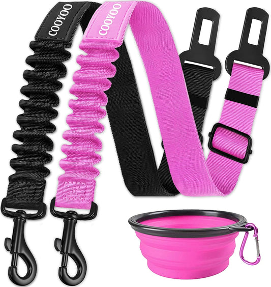 COOYOO Dog Seat Belt,3 Piece Set Retractable Dog Car Adjustable Seatbelts for Vehicle Nylon Pet Safety Heavy Duty & Elastic & Durable Car Harness for Dogs