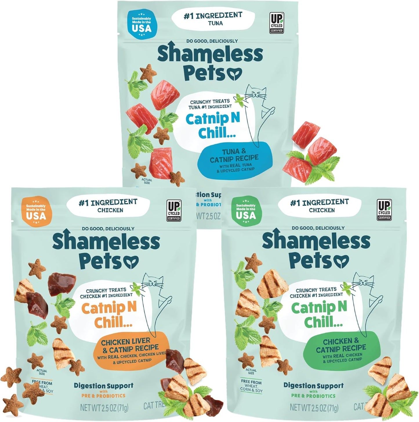 Shameless Pets Crunchy Cat Treats - Kitty Treats for Cats with Digestive Support, Natural Ingredients Kitten Treats with Real Ingredients, Healthy Flavored Feline Snacks - Variety Pack, 3-Pk