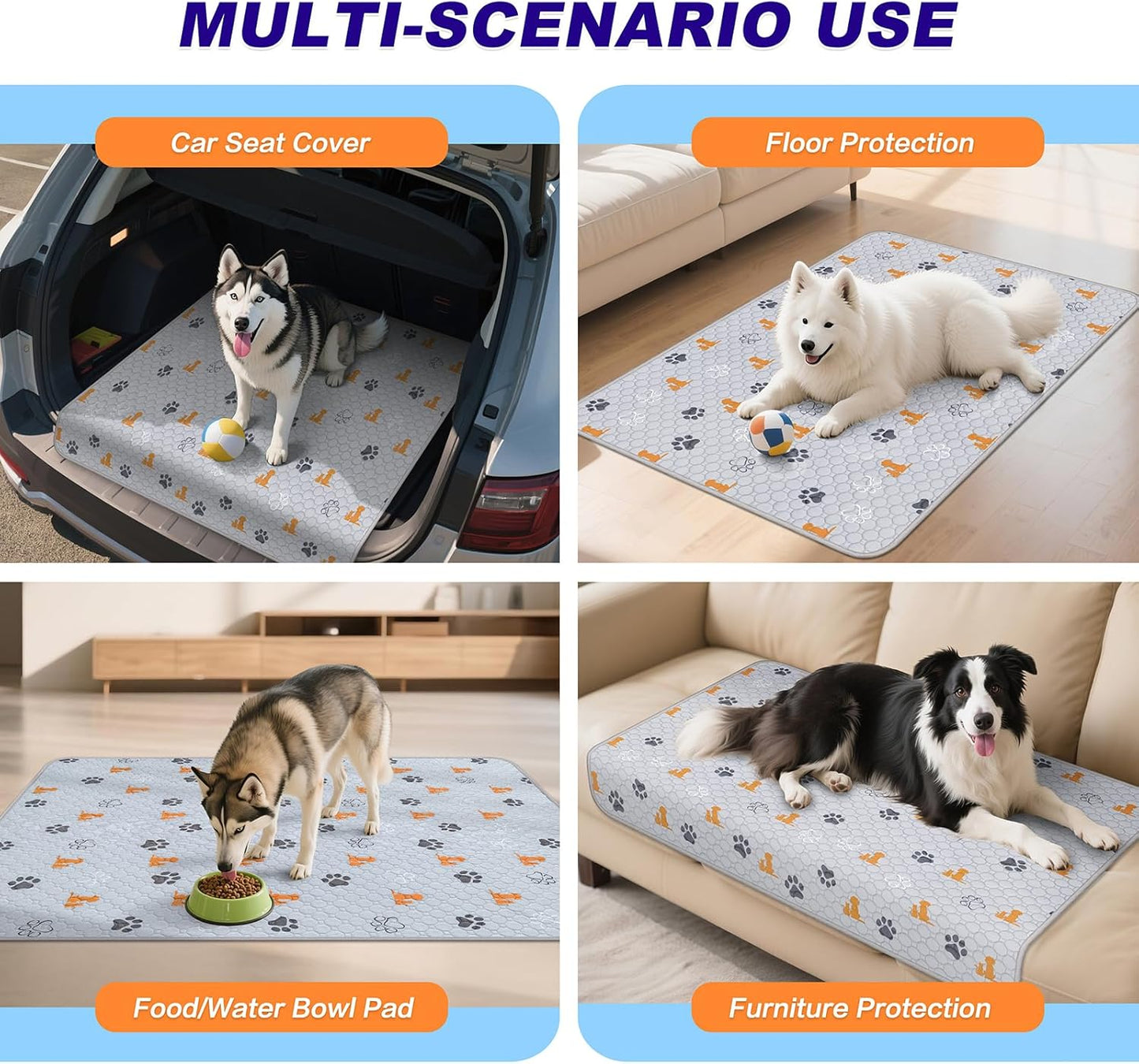 Washable Pee Pads for Dogs, 2 Pack Absorbent Reusable Training Dog Pads Pet Puppy Pads, Non-Slip Potty Pads for Whelping, Playpen, Crate, Bed, Orange, 48"x48"