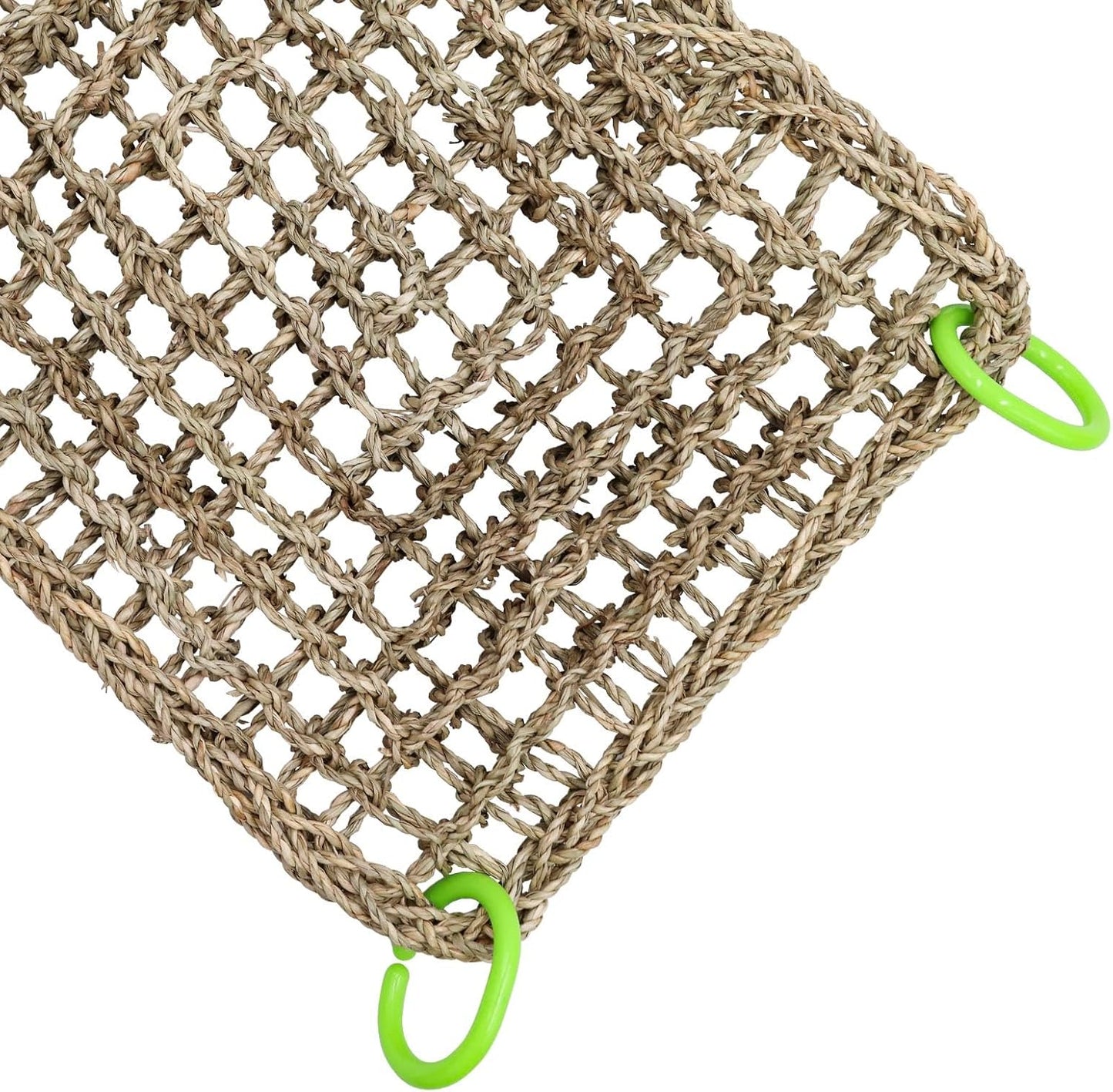 16 x 12 Inches Bird Seagrass Mat, Natural Seagrass Woven Net, Bird Hammock Mat with Hooks, Bird Cage Accessories, Climbing Rope Ladder Chew Toys for Cockatiel Hamster Guinea Pig Rats Hamster Parakeet