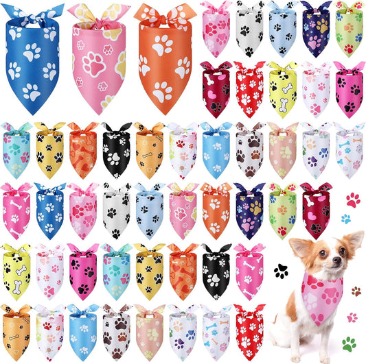 Abbylike 50 Pcs Paw Print Dog Bandanas Bulk Cute Footprint Bandanas for Dogs Triangle Kerchief Bib Scarf for Pets Halloween Party Costume Photo Props Daily Accessories Pet Shops (31.5 x 21.7 x 21.7)
