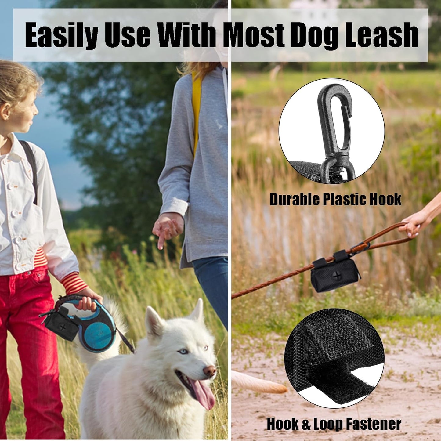2Packs Dog Poop Bag Holder for Leash Attachment Dog Poop Bag Dispenser Dog Waste Bag Dispensers Dog Poop Bag Holders Fit Dog Leash Accessory With Hand Free Holder Carriers, Black