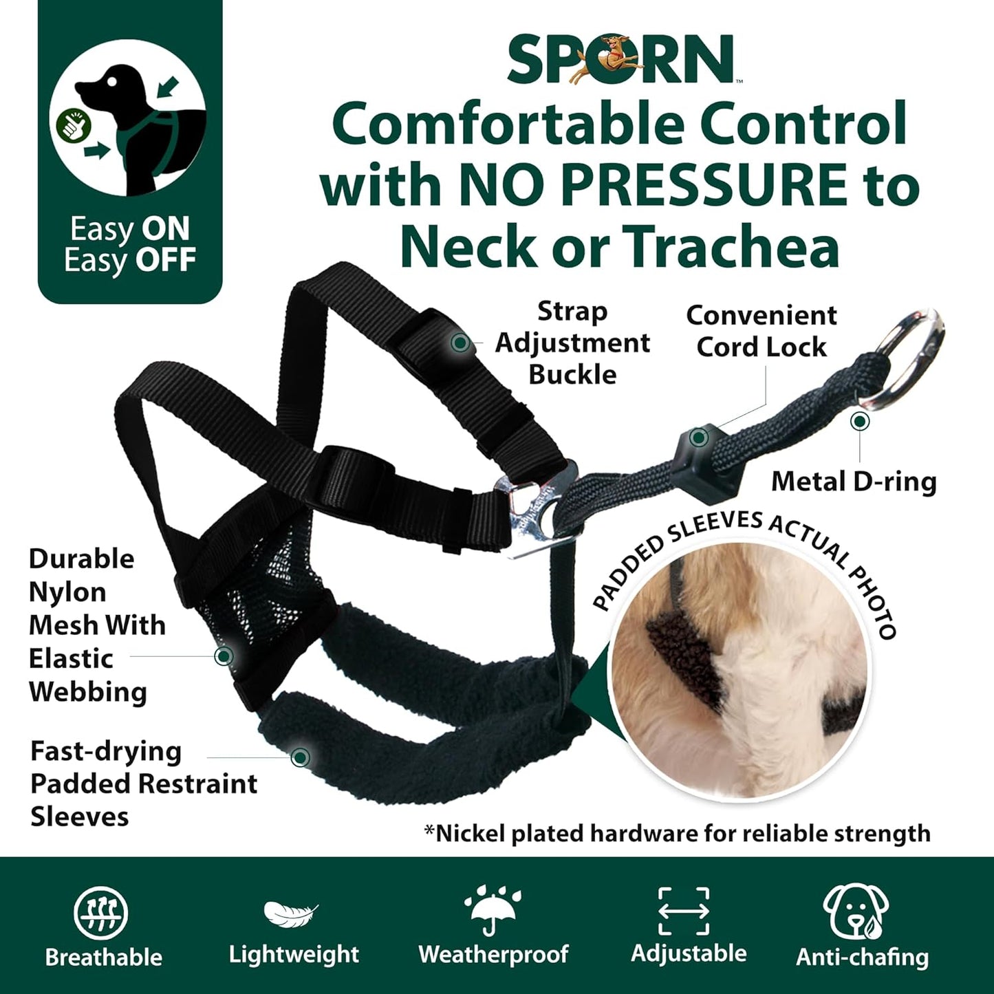 Sporn Extra Small Dog Harness No Pull - Easy & Adjustable for Growing Puppies, Lightweight, Breathable, Durable Nylon, Black Mesh Body, XS Size, Anti-Pull Dog Harness for Puppies & Small-Sized Breeds