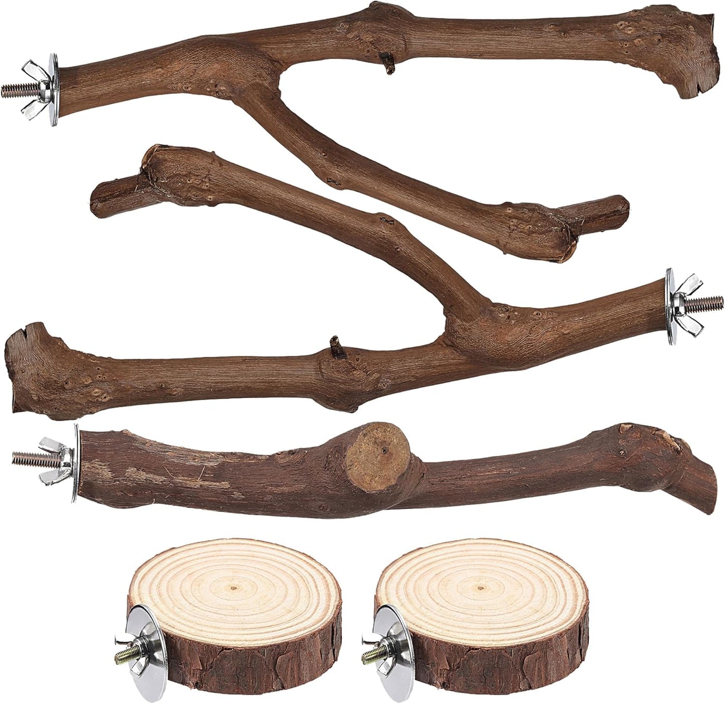 Mogoko 5PCS Bird Perch Natural Wood Grape Stick Stand, 3 Grape Stick Paw Grinding Fork Parakeet Chewing Stick 2 Parrot Stand Branch, Chewing Exercise Branches Bird Cage Accessories