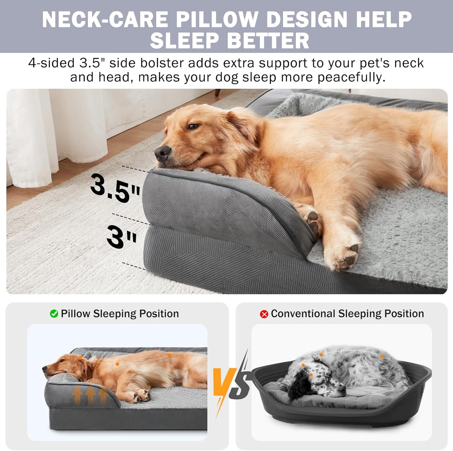 INVENHO Orthopedic Dog Beds Large Sized, XL Washable Dog Sofa with Egg-Crate Foam, Waterproof Lining and Non-Skid Bottom