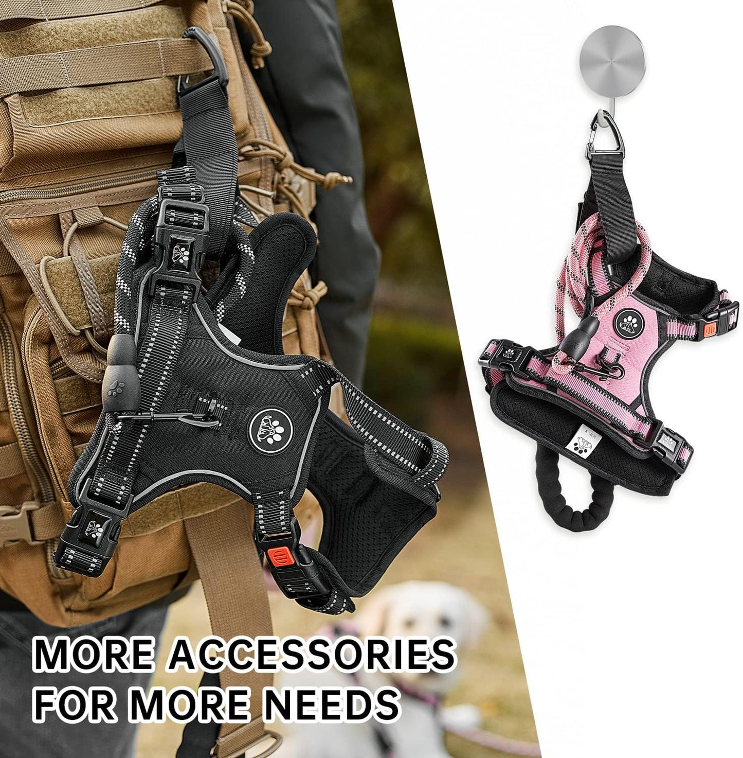 NESTROAD No Pull Dog Harness,Adjustable Oxford Dog Vest Harness with Leash,Reflective No-Choke Pet Harness with Easy Control Soft Handle for Large Dogs(Large,Pink)