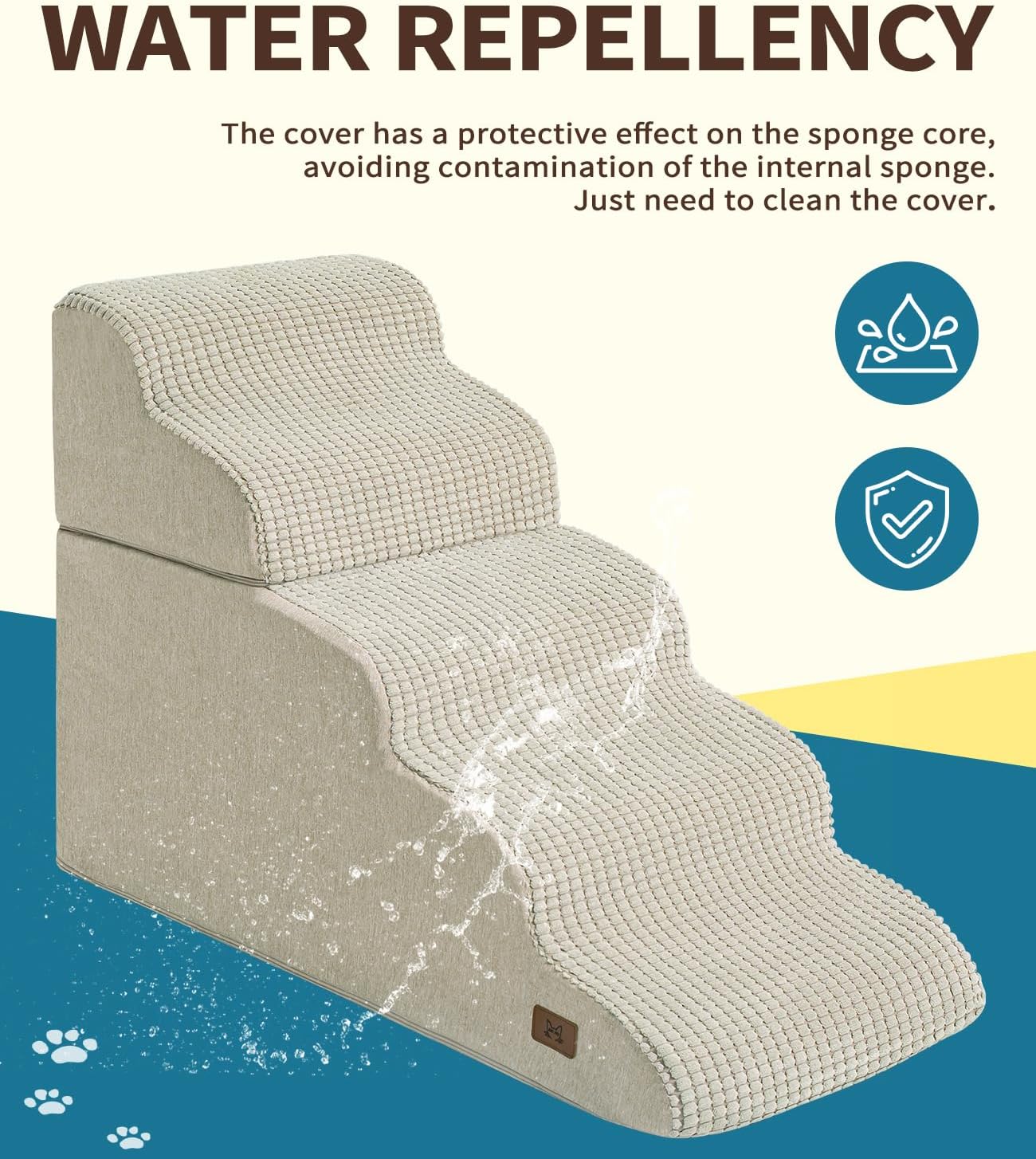 Dog Step for Bed, Dog Stair 5-Step 35D Pet Stair 19.7" H for High Bed or Sofa Non-Slip Balanced Pet Step Indoor, Beige