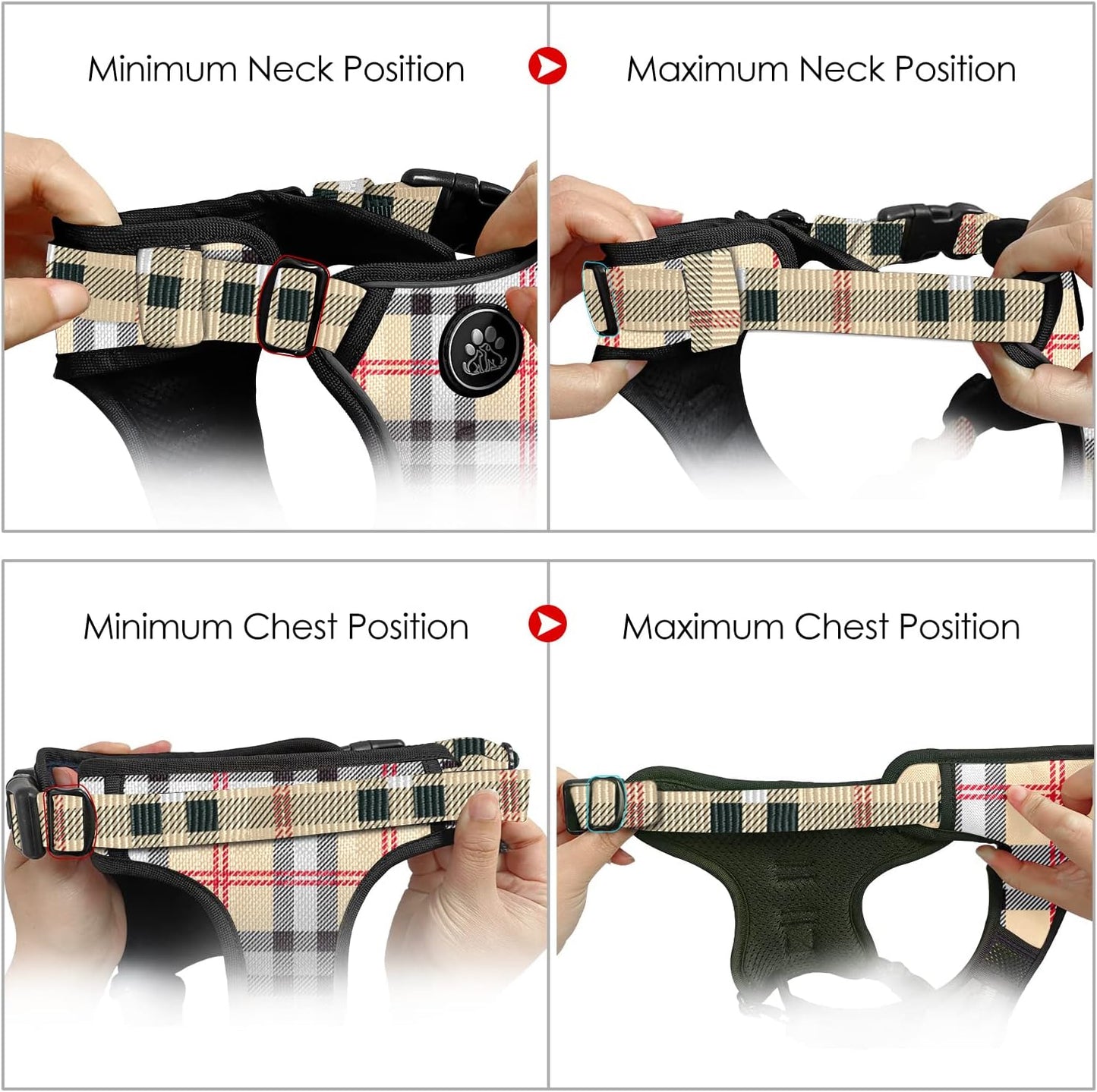 NESTROAD No Pull Dog Harness with Leash, Reflective No Choke Pet Vest Harness,Adjustable Soft Padded Dog Harness with Easy Control Handle for Small Dogs(Checkered Beige,Small)