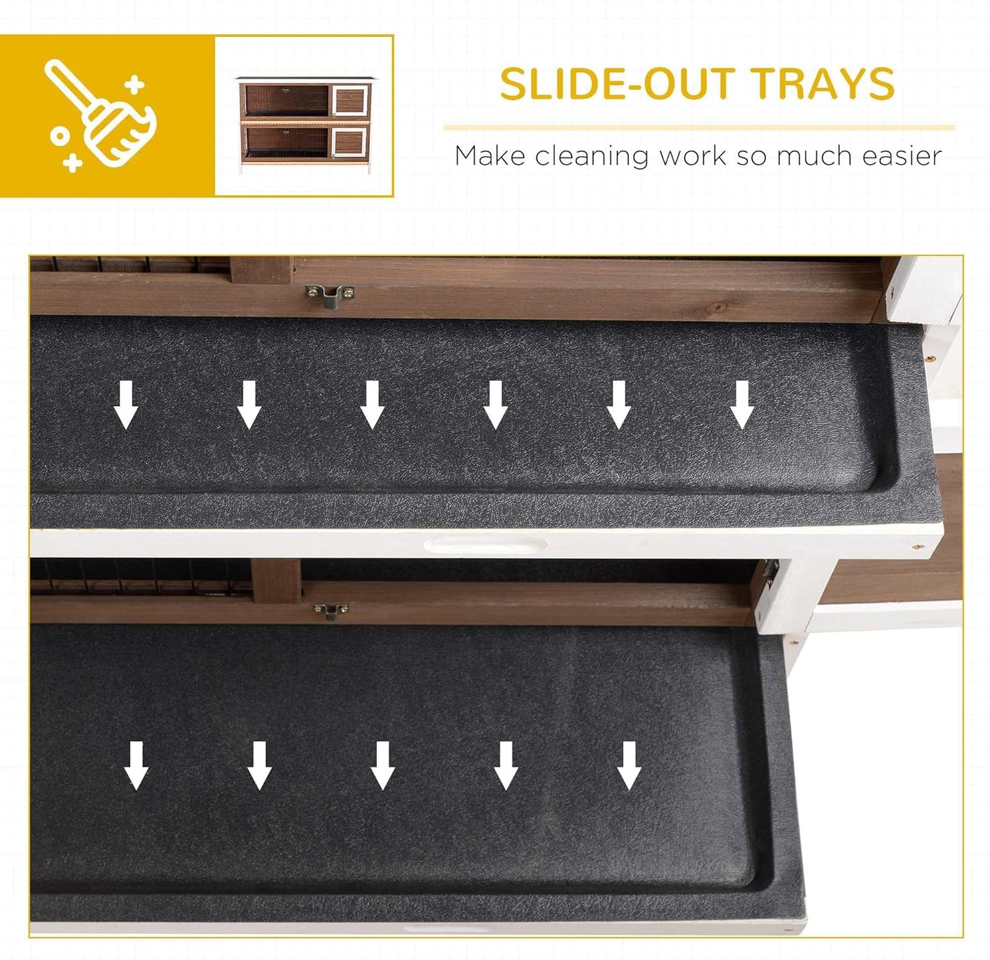 PawHut 54" 2-Story Large Rabbit Hutch Bunny Cage Wooden Pet House Small Animal Habitat with Lockable Doors, No Leak Tray and Waterproof Roof for Rabbits, Chickens, Ducks, Outdoor/Indoor Brown