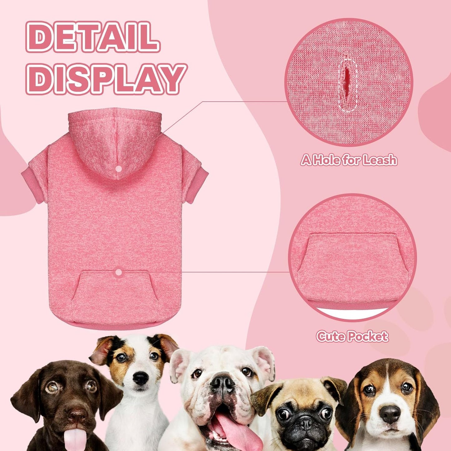 Dog Sweaters for Large Dogs Dog Hoodie Fleece Dog Sweater Soft Dog Clothes Sweatshirt with Pocket Dog Hoodie for Large Dogs(Pink&L)