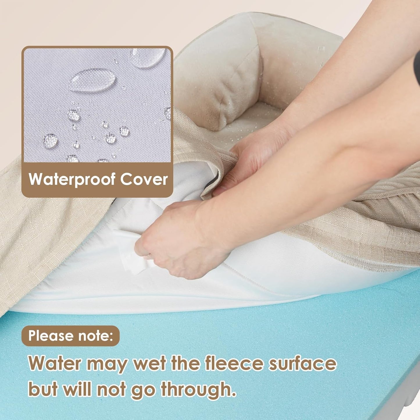 EHEYCIGA Orthopedic Dog Bed for Small Dogs, Waterproof Memory Foam Small Dog Beds with Sides, Non-Slip Bottom and Egg-Crate Foam Medium Pet Couch Bed with Washable Removable Cover, Beige