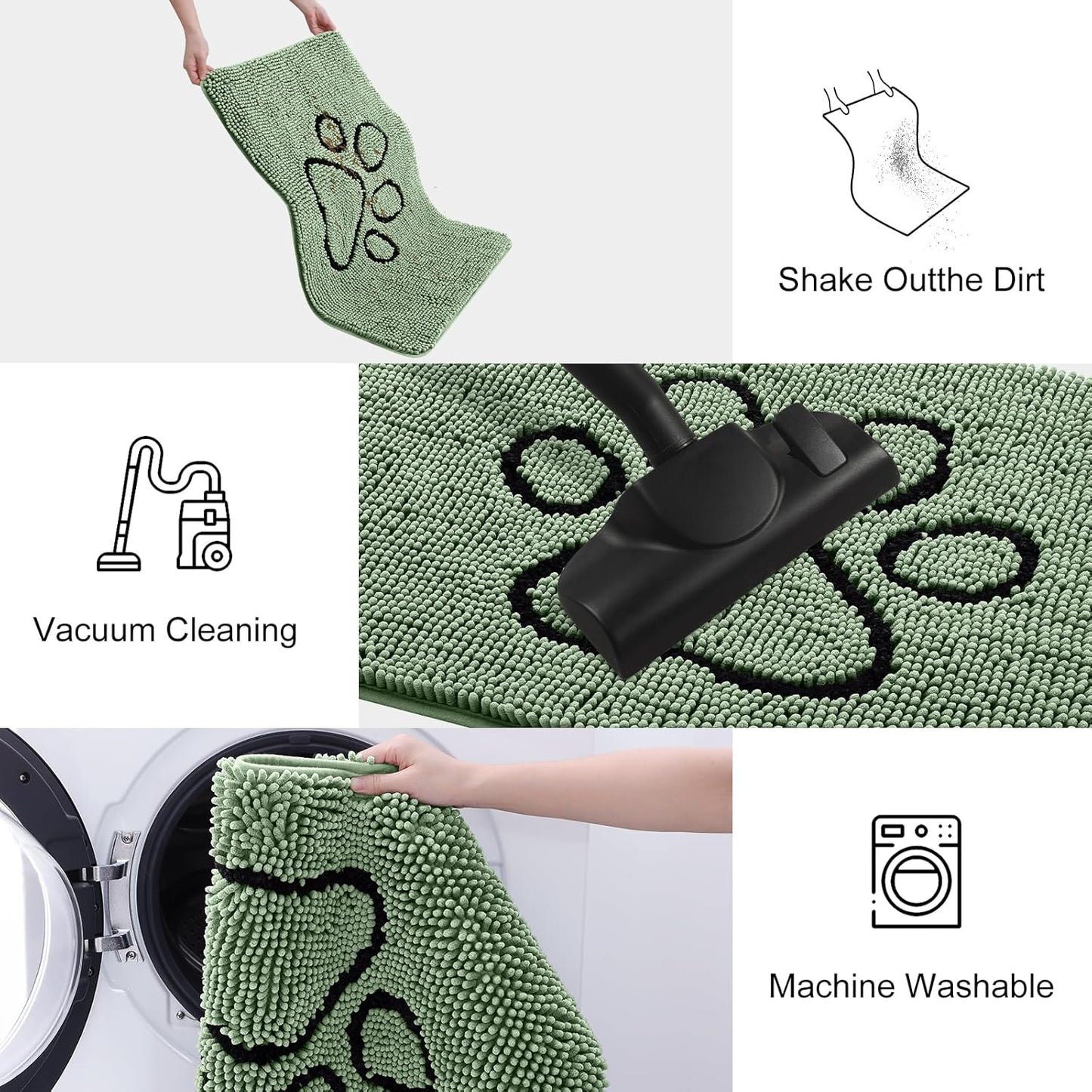 Smiry Dog Door Mat for Muddy Paws, Absorbent Dirt Trapper Non Slip Quick Dry Washable Chenille Mat for Mud Dogs, Entry Rug for Indoor and Outdoor (36x24 Inches, Olive Green and Black)