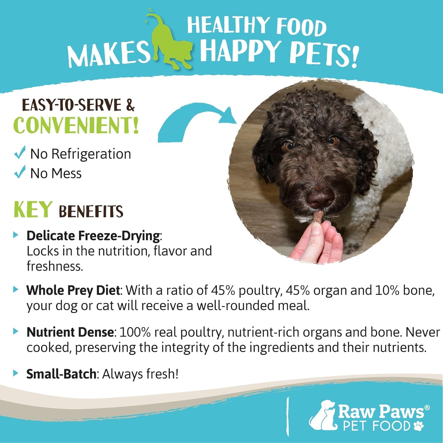 Raw Paws Freeze Dried Dog Food & Cat Food - Chicken Recipe, 16-oz - Made in USA - Freeze Dried Chicken, Raw Food for Dogs and Cats - Grain, Soy, Corn- Free