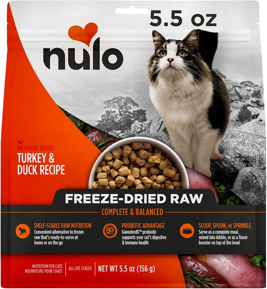 Nulo Freestyle Freeze-Dried Raw, Ultra-Rich Grain-Free Dry Cat Food for All Breeds and Life Stages with BC30 Probiotic for Digestive and Immune Health, Turkey & Duck, 5.5 Ounce