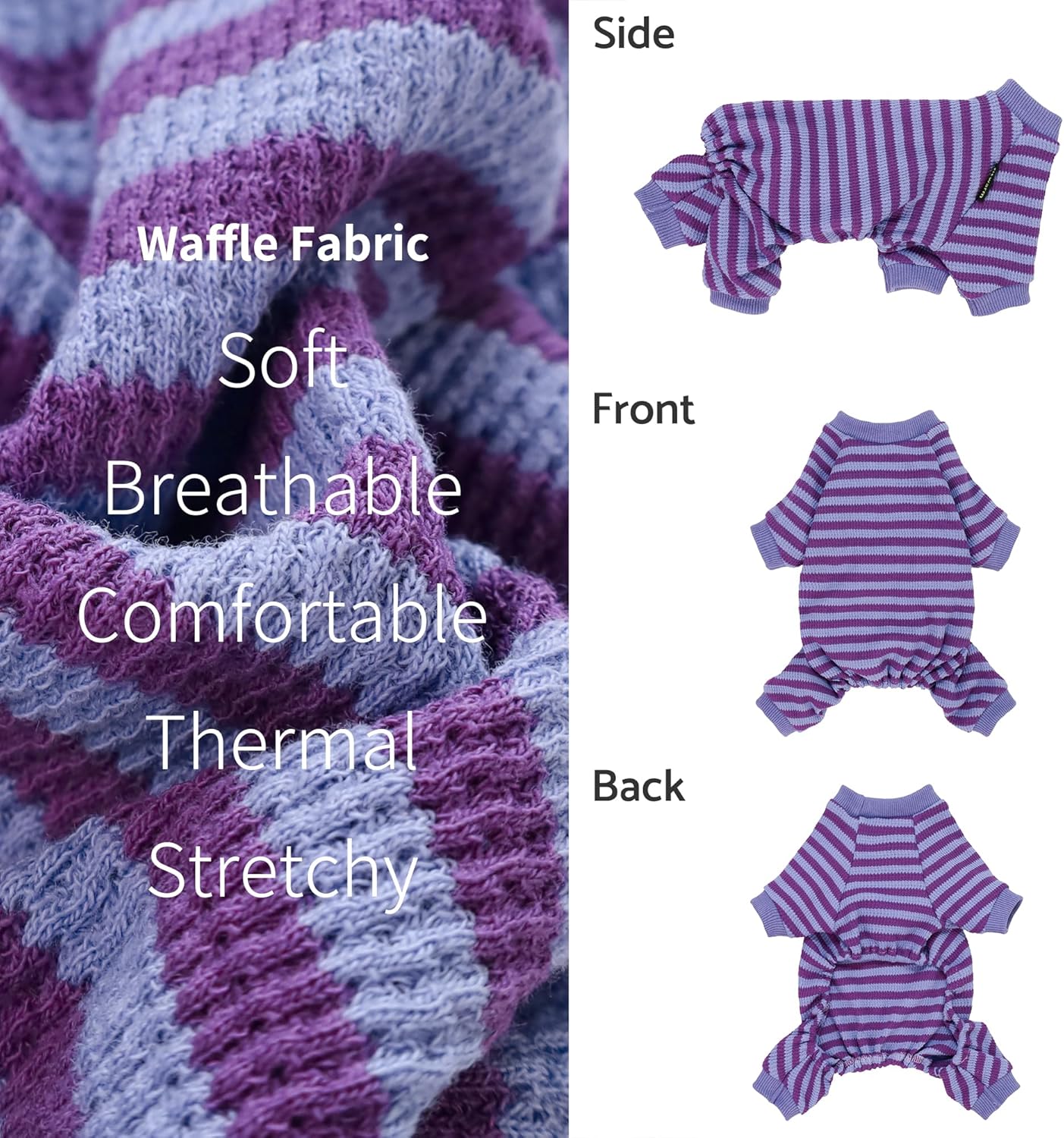 Fitwarm Purple and Violet Striped Dog Pajamas, Waffle Dog Clothes for Small Dogs Girl Boy, Puppy Onesie with Feet, Pet Cat Outfit, Medium
