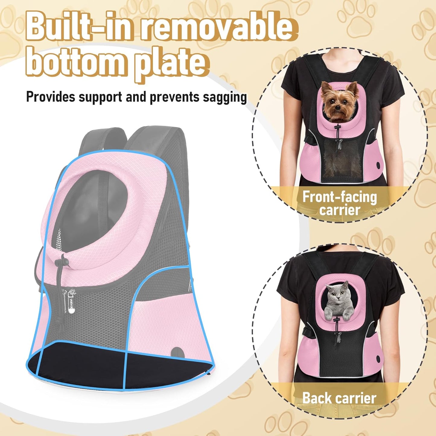 WOYYHO Pet Dog Carrier Backpack Small Dog Front Backpack Ventilated Mesh Dog Travel Back Pack with Safety Belt for Travel Hiking Cycling Outdoor Adventures (Size S: 2-4.5 lbs, Pink)