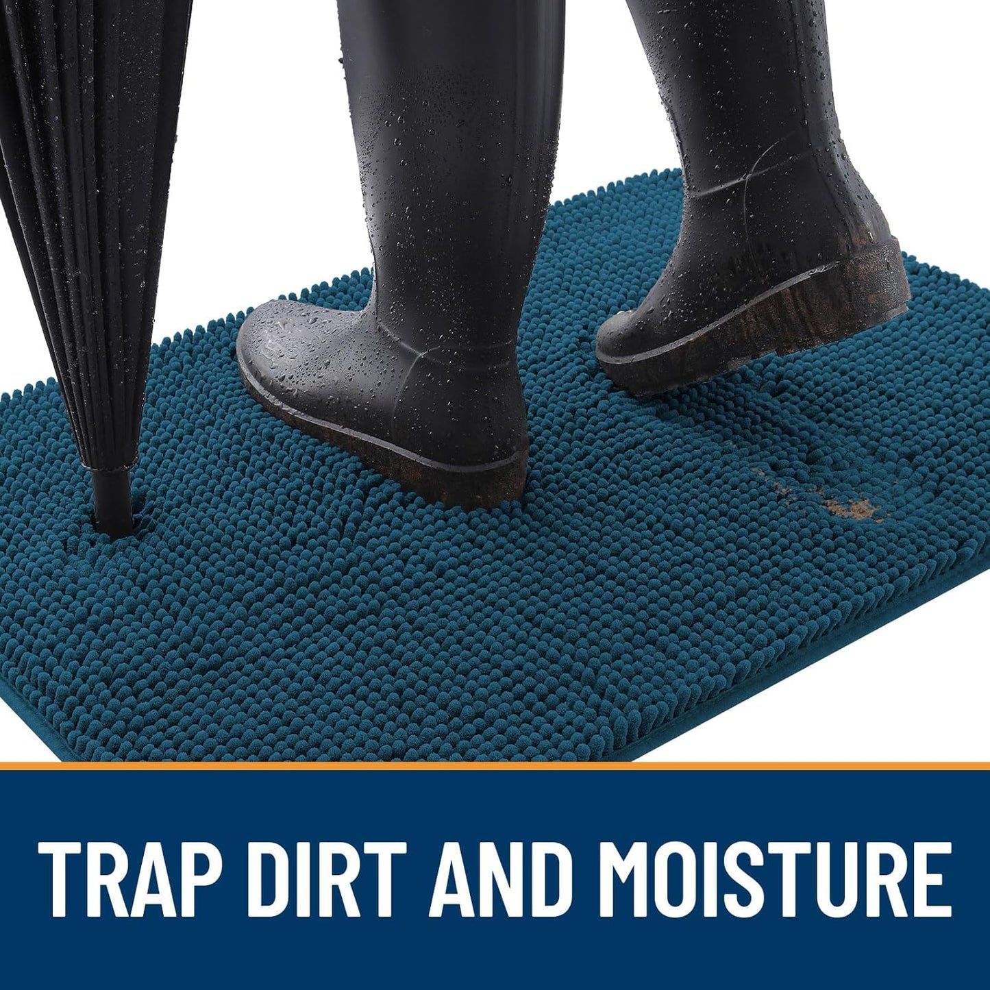 OLANLY Dog Door Mat for Muddy Paws 47x24, Absorbs Moisture and Dirt, Absorbent Non-Slip Washable Doormat, Quick Dry Chenille Mud Mat, Entry Indoor Entryway Carpet for Inside Floor, Atlantic Blue