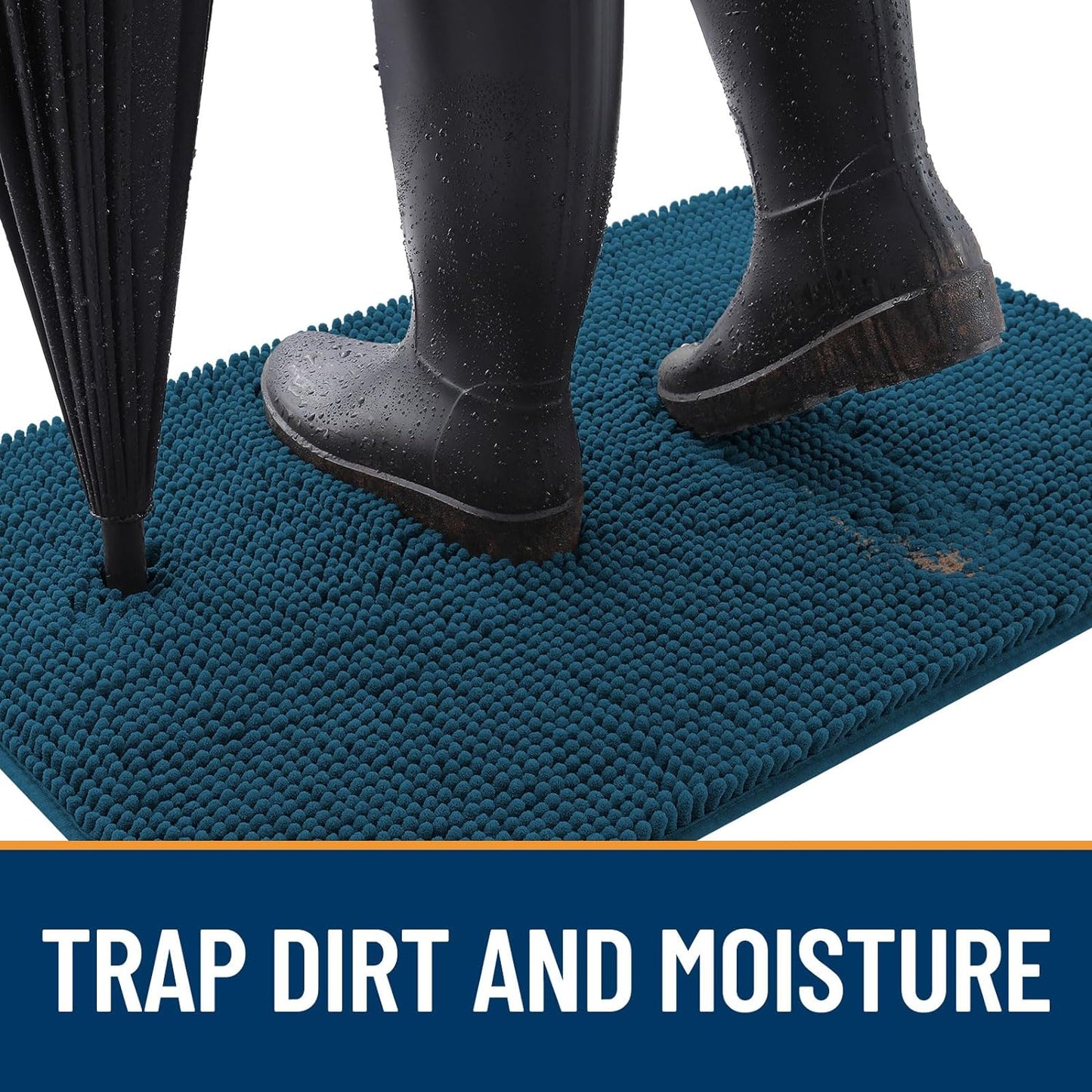 OLANLY Dog Door Mat for Muddy Paws 47x17, Absorbs Moisture and Dirt, Absorbent Non-Slip Washable Doormat, Quick Dry Chenille Mud Mat, Entry Indoor Entryway Carpet for Inside Floor, Atlantic Blue