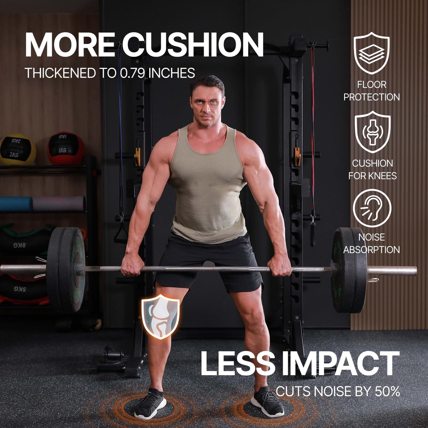 AIRHOP 0.79in Thick 48 Sq Ft Exercise Equipment Mats, 12 Tiles Upgraded Rubber Top with High Density EVA Foam, Large Interlocking Puzzle Gym Flooring for Home Gym, Heavy Weight Workout,Black & White