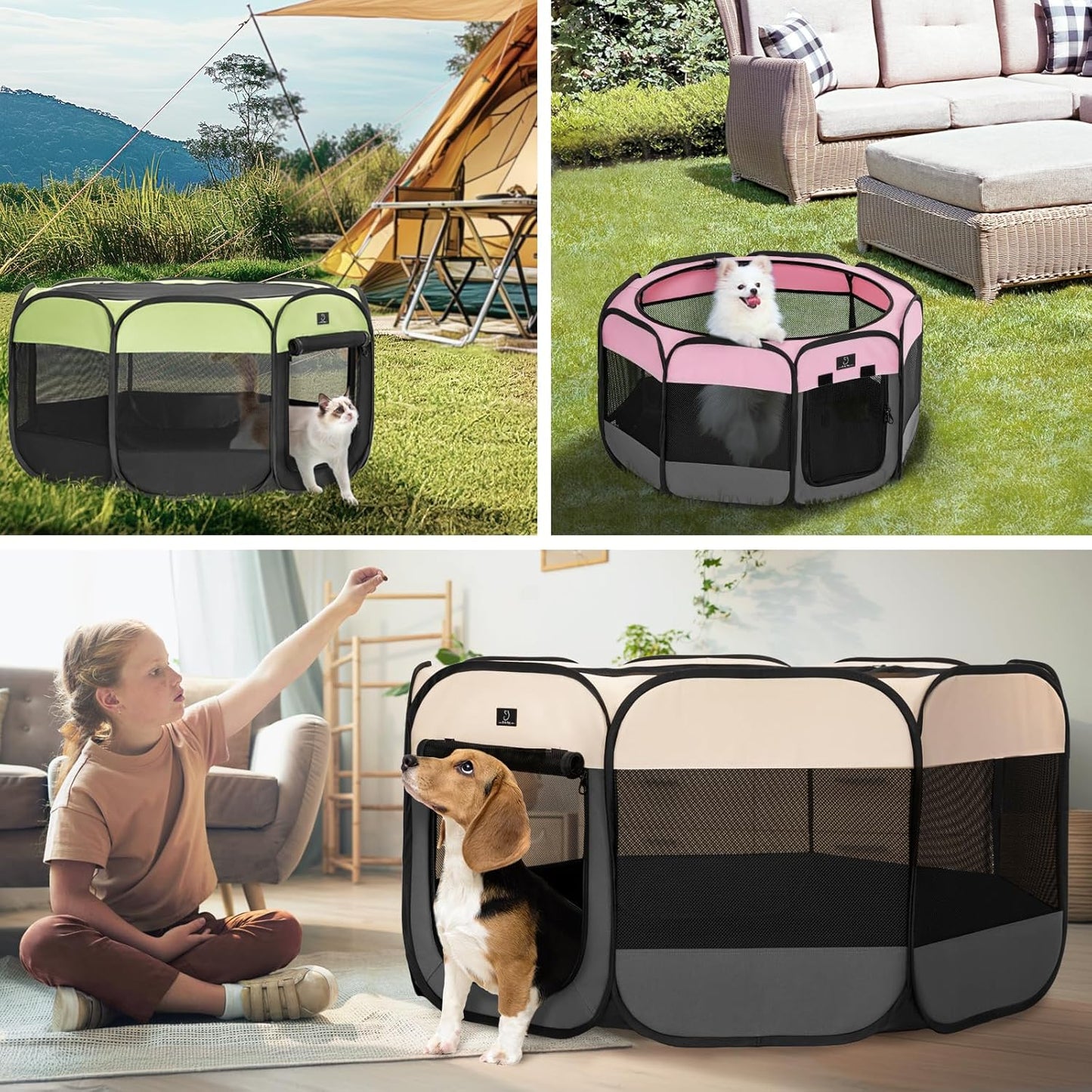 A 4 Pet Portable Cat Play Pen for Cats, 27" Foldable Kitten Playpen for Puppy/Cat/Rabbit/Chick, with Removable Zipper Top & Mesh Panel(11”W × 7.5”H)